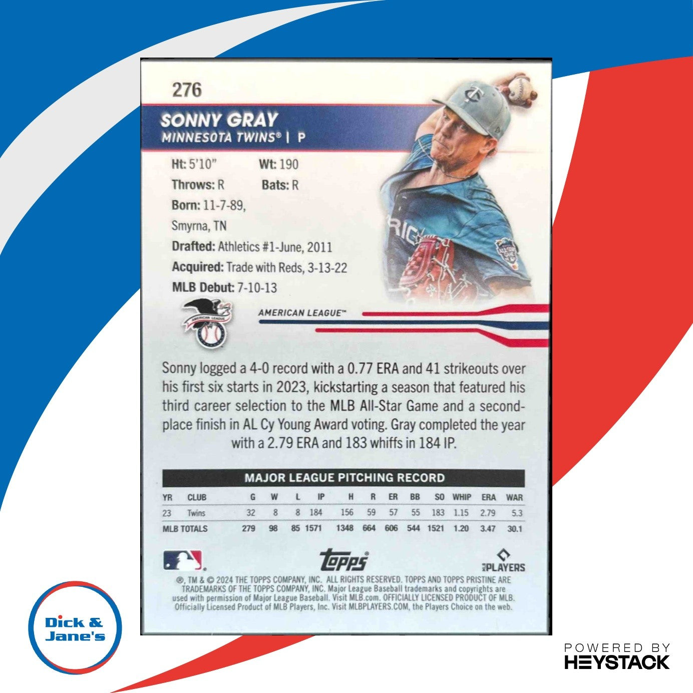 2024 Topps Pristine Sonny Gray Green Refractor 62/150 #276 Minnesota Twins