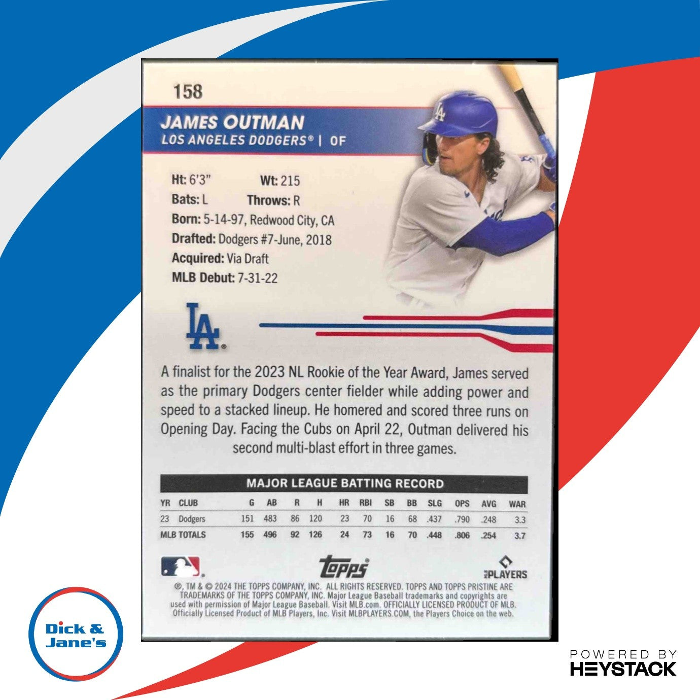 2024 Topps Pristine James Outman Green Refractor 105/150 Los Angeles Dodgers