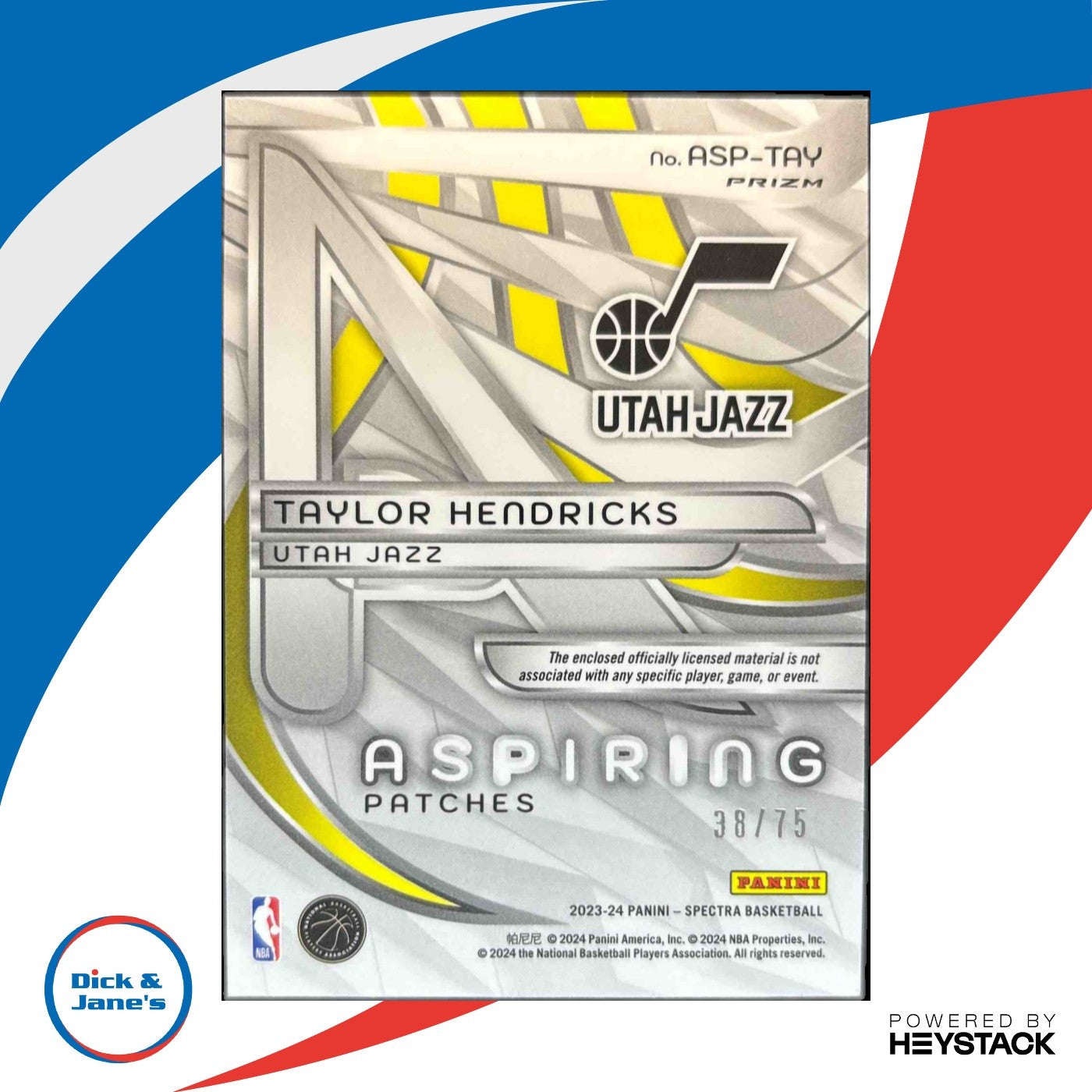 2023-24 Panini Spectra Taylor Hendricks Aspiring Patches Interstellar/75 Jazz RC