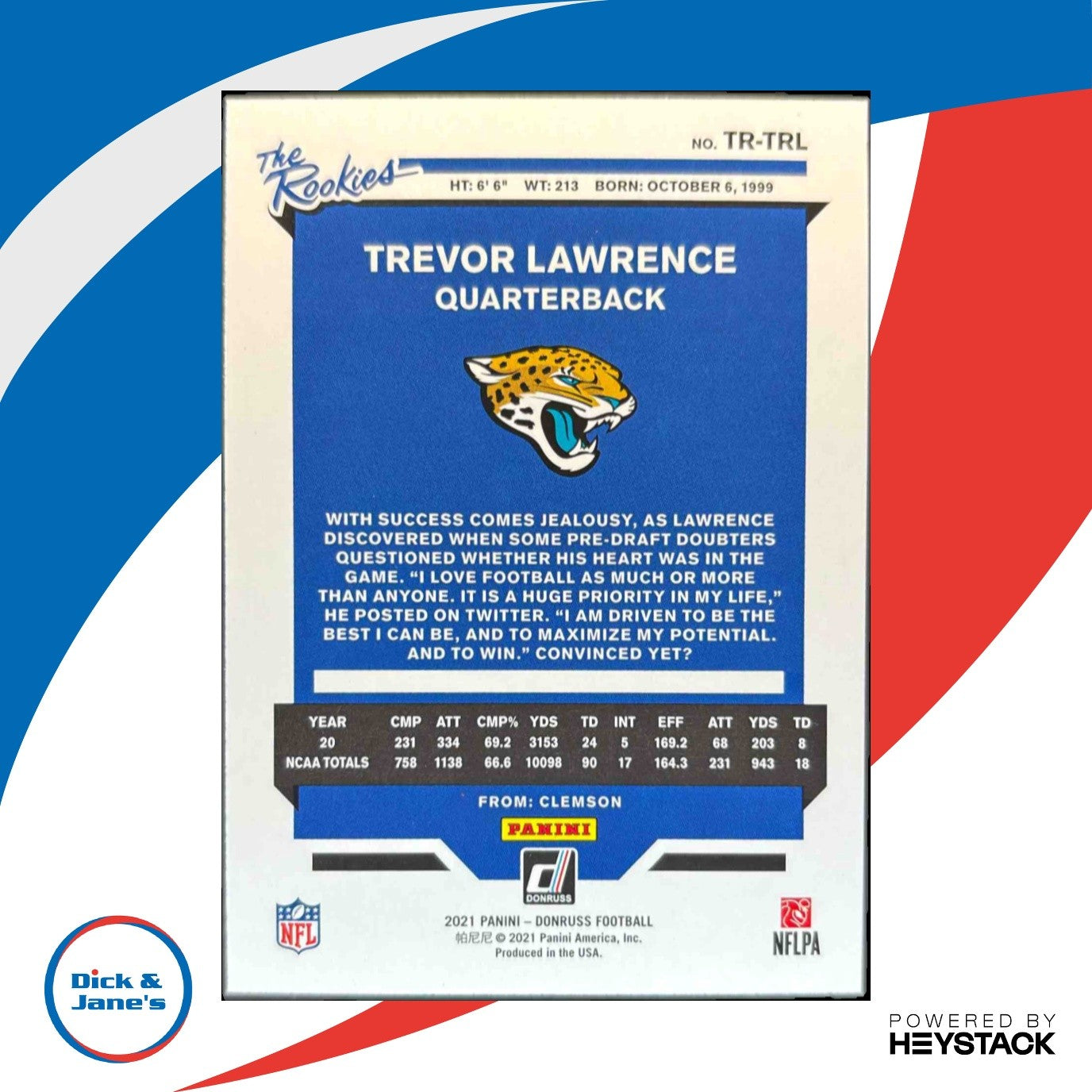 2021 Panini Donruss Trevor Lawrence The Rookies #TR-TRL RC Jacksonville Jaguars