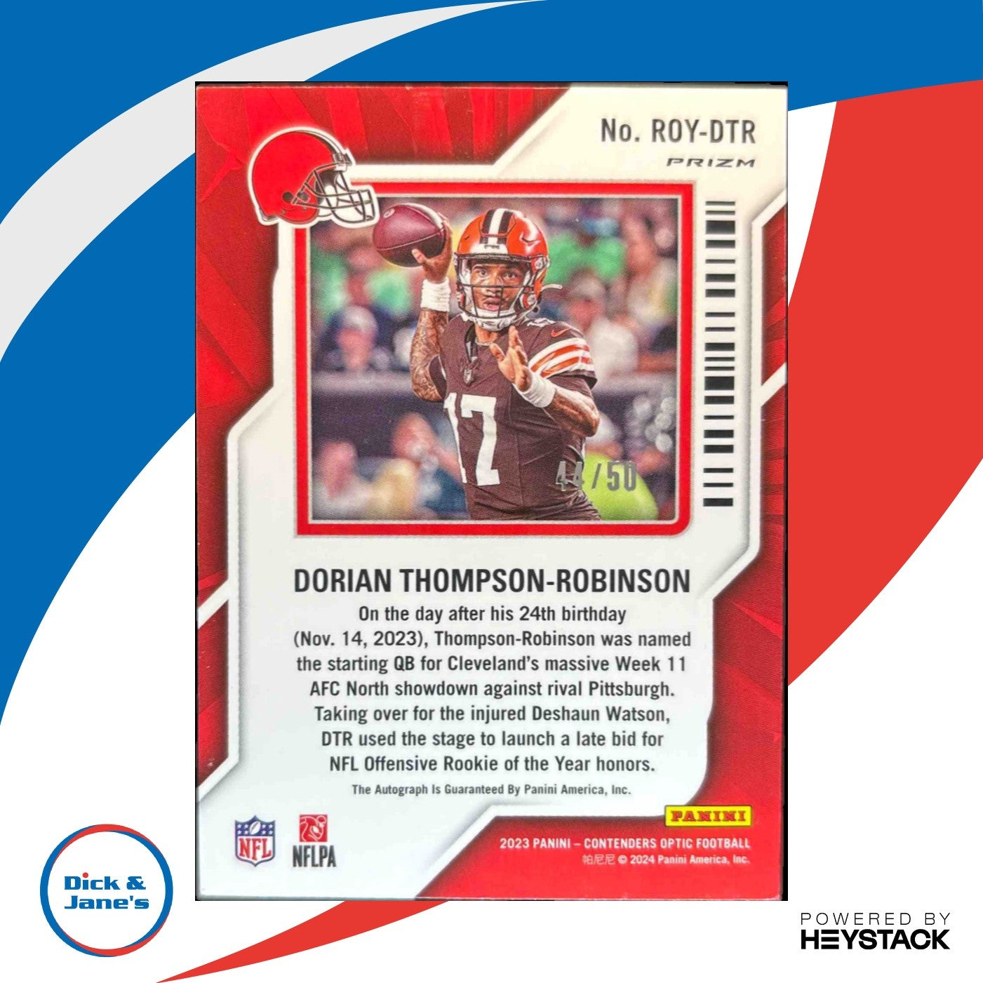 2023 Panini Contenders Optic Dorian Thompson-Robinson Rookie of the Year/50 Auto