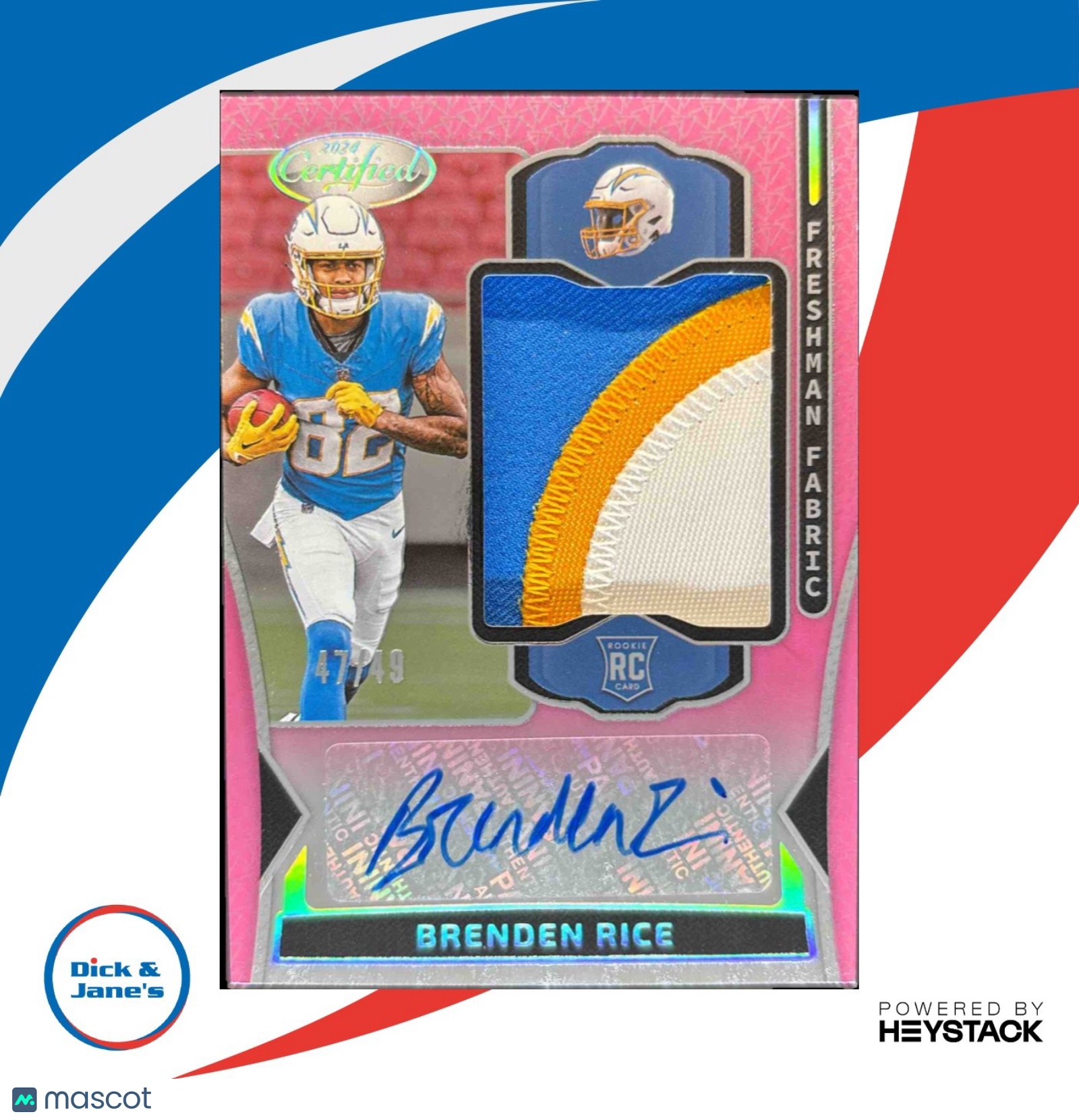 2024 Certified Brenden Rice Freshman Fabric Mirror Signatures Pink Etch 47/49 RC