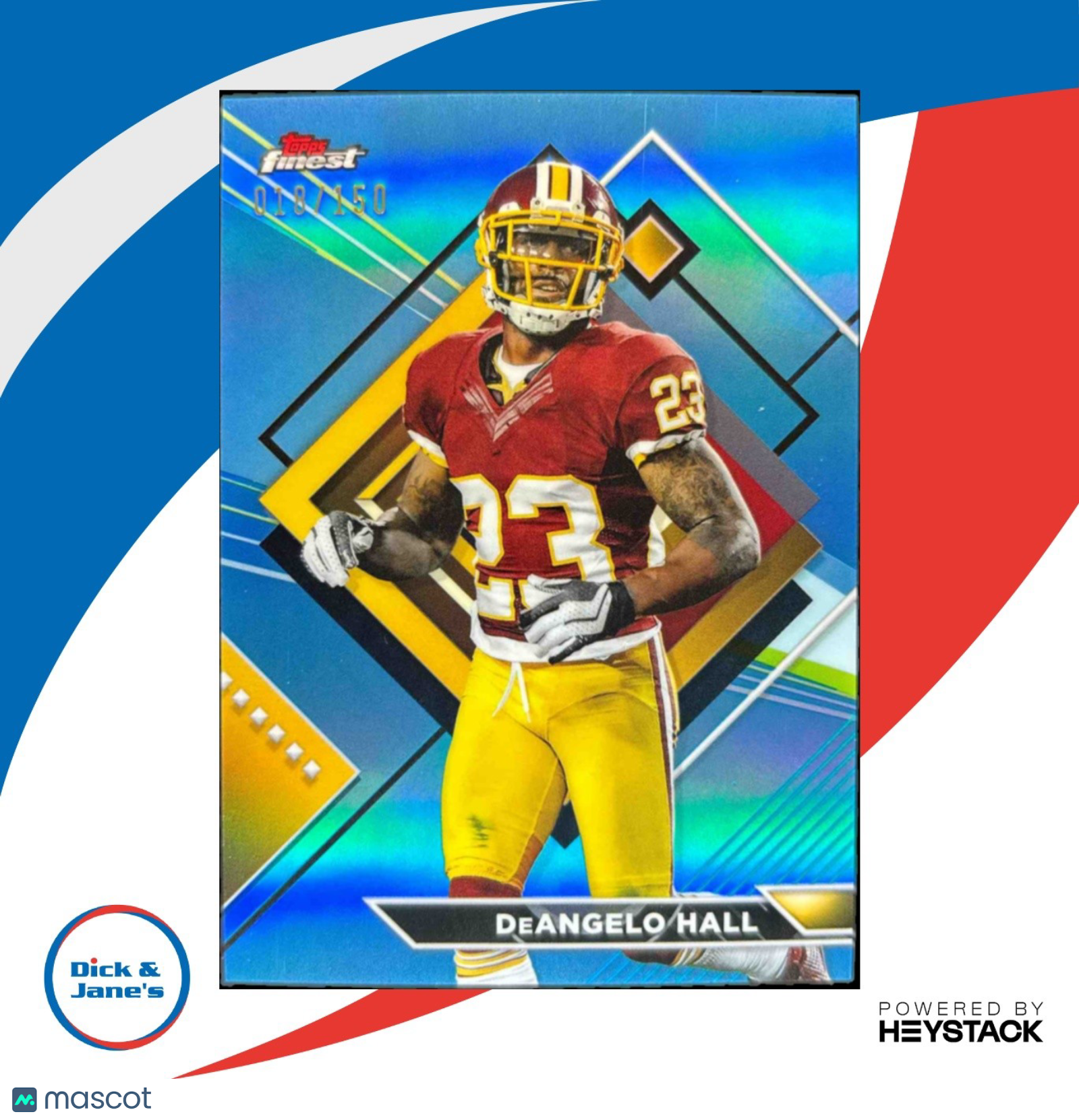 2023 Topps Composite DeAngelo Hall Finest Sky Blue Refractor 18/150 Redskins