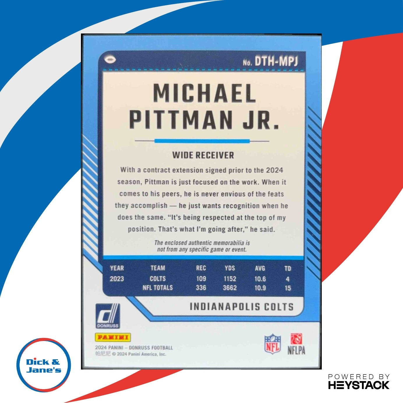 2024 Panini Donruss Michael Pittman Jr. Threads #DTH-MPJ MEM Indianapolis Colts