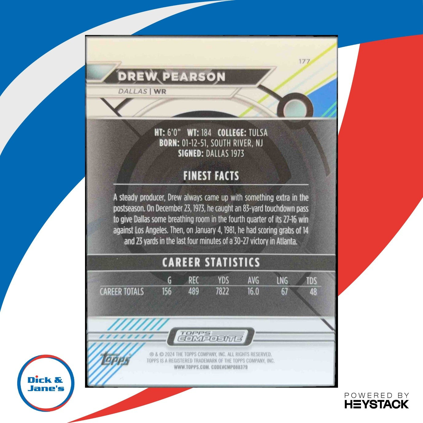 2023 Topps Composite Drew Pearson Finest Blue Refractor 170/199 Dallas Cowboys