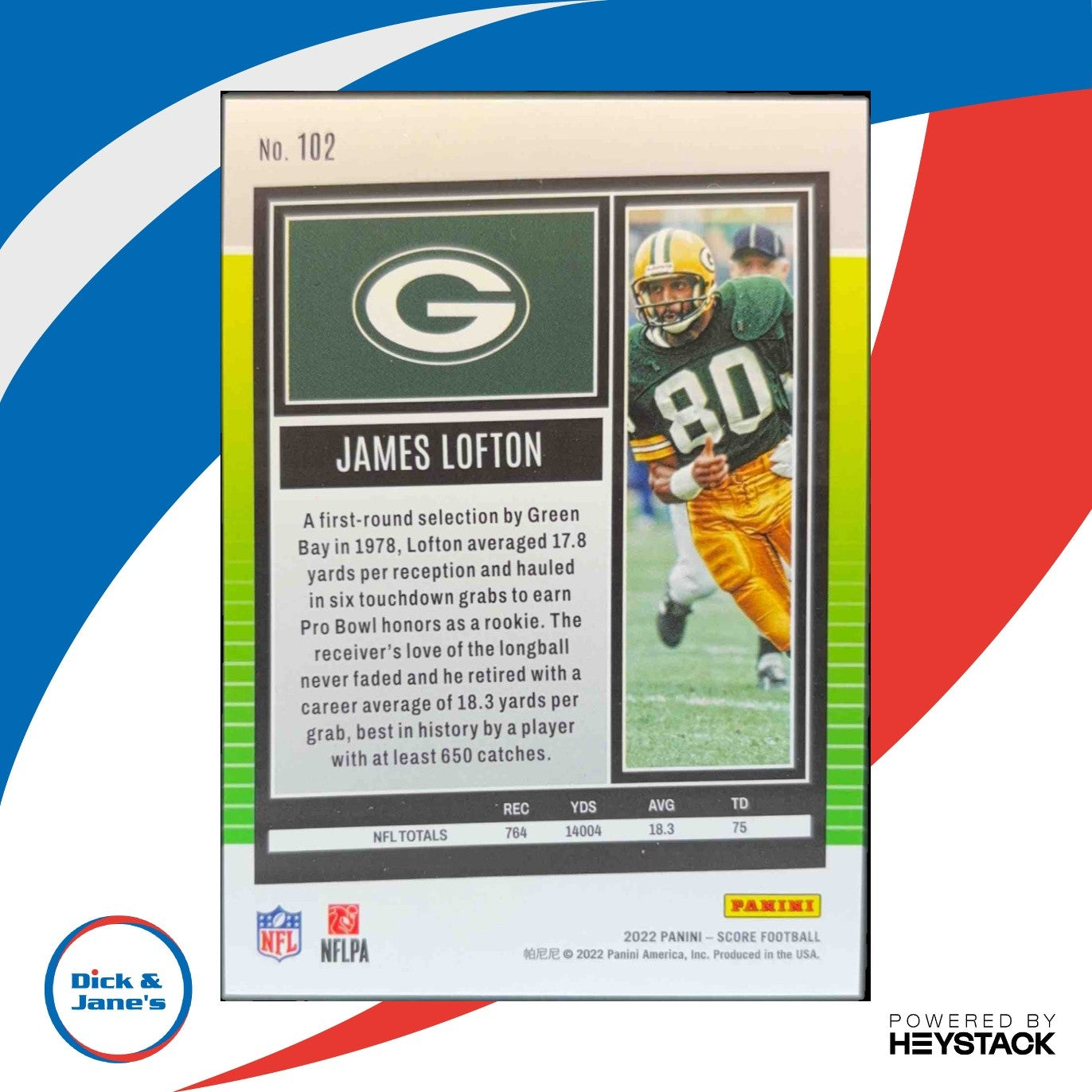 2022 Panini Score James Lofton Dots Red 99/499 #102 Green Bay Packers