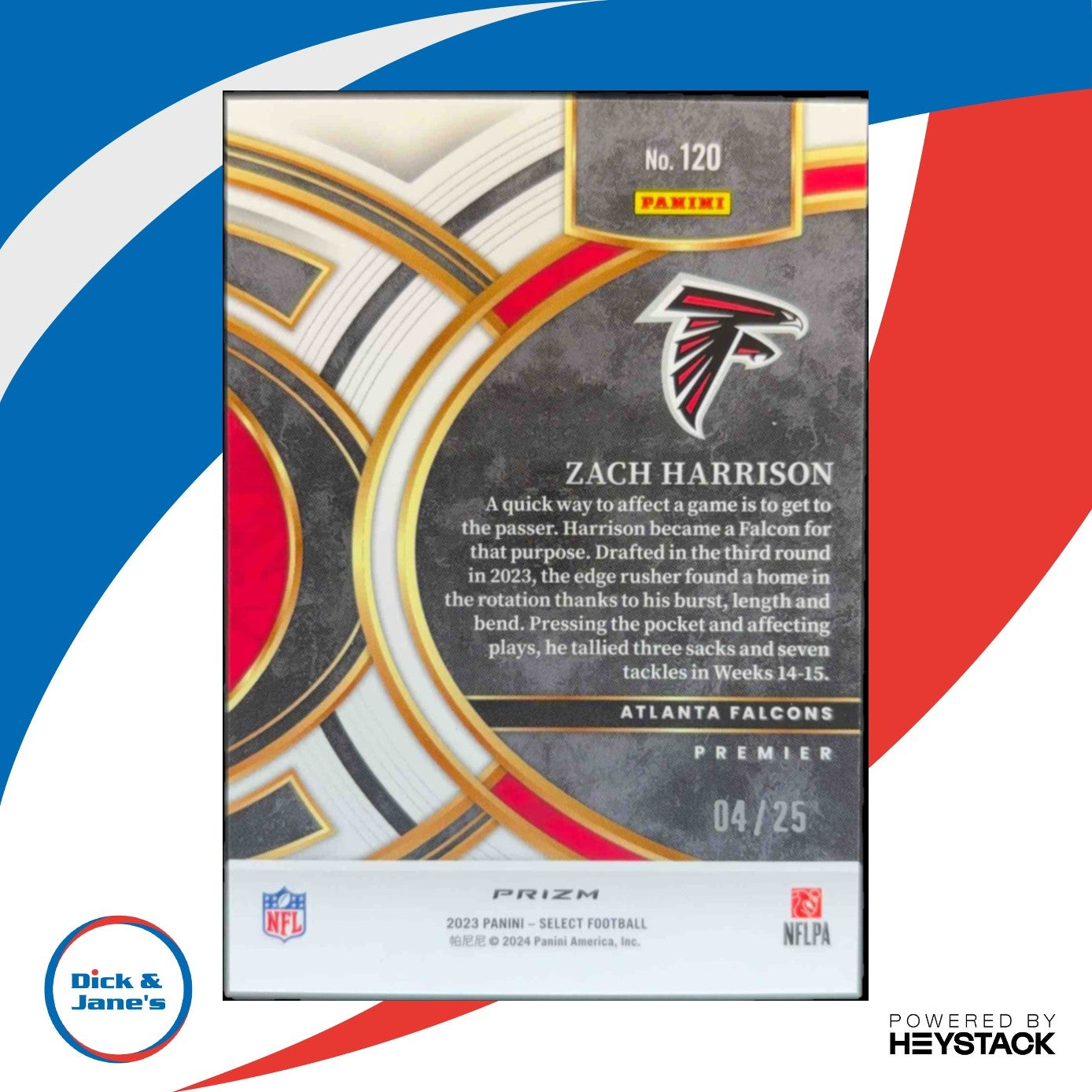 2023 Panini Select Zach Harrison Tie Dye Prizms 4/25 RC Premier Atlanta Falcons