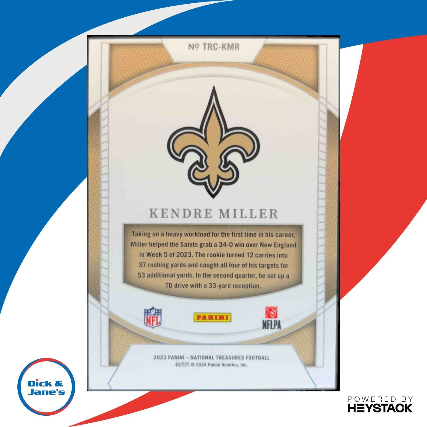2023 National Treasures Kendre Miller Treasured Rookies Holo Silver /25 Saints