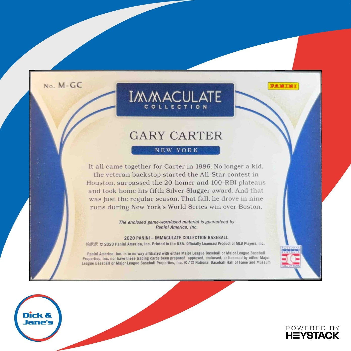 2020 Panini Immaculate Collection Gary Carter Materials /49 MEM New York Mets