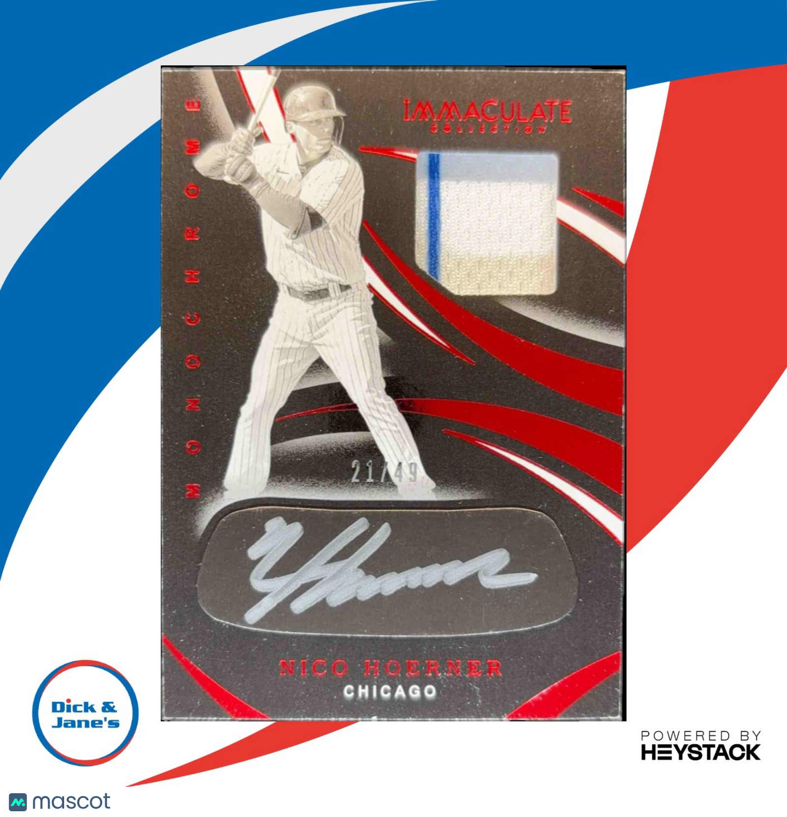 2020 Immaculate Collection Nico Hoerner Monochrome /49 MEM Auto RC Chicago Cubs