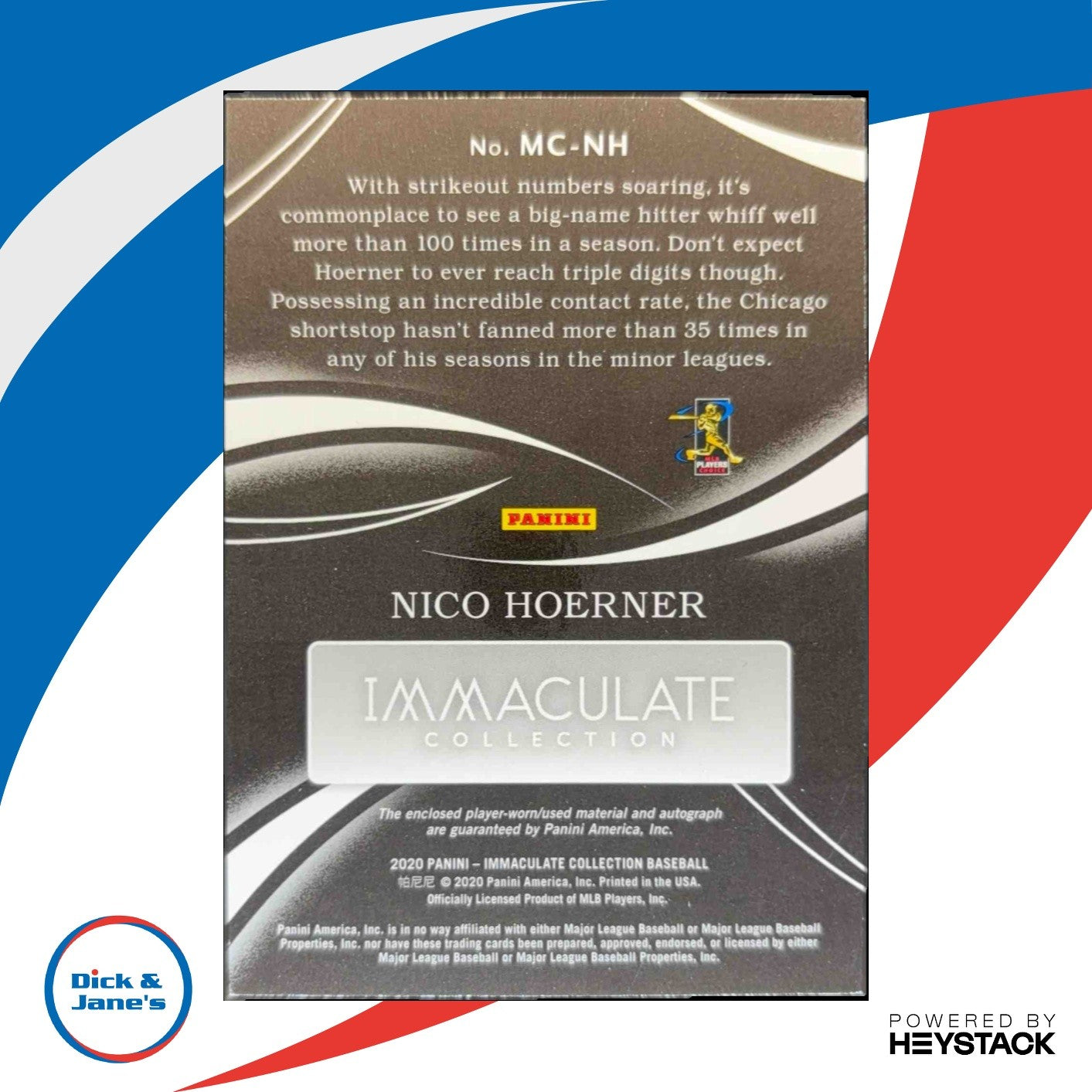 2020 Immaculate Collection Nico Hoerner Monochrome /49 MEM Auto RC Chicago Cubs