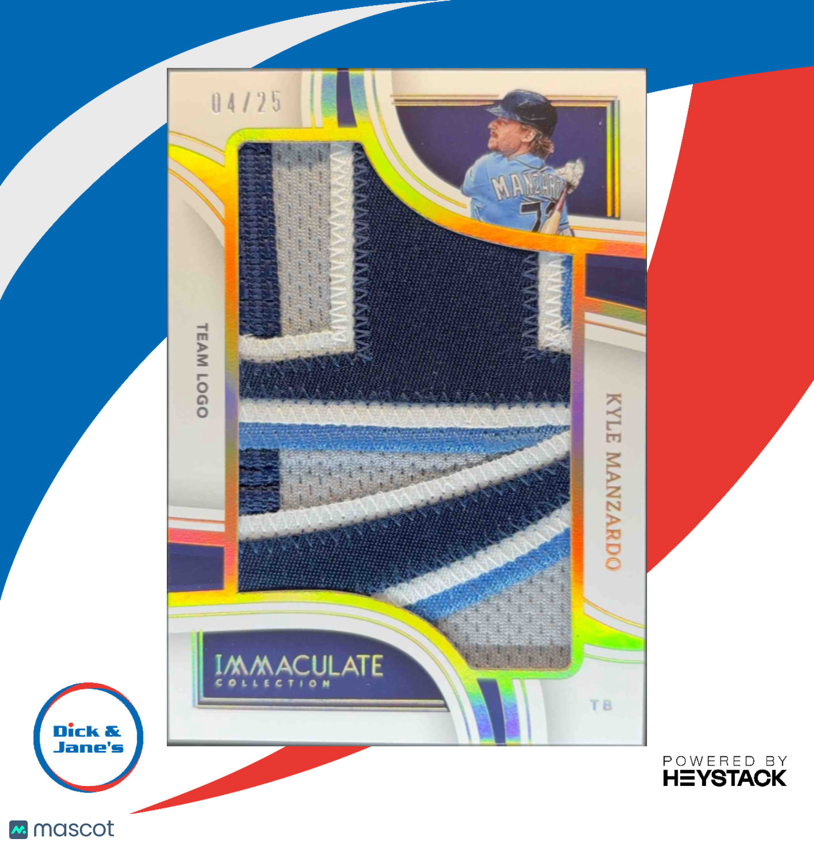 2023 Immaculate Collection Kyle Manzardo Jumbo Team Logo /25 Tampa Bay Rays