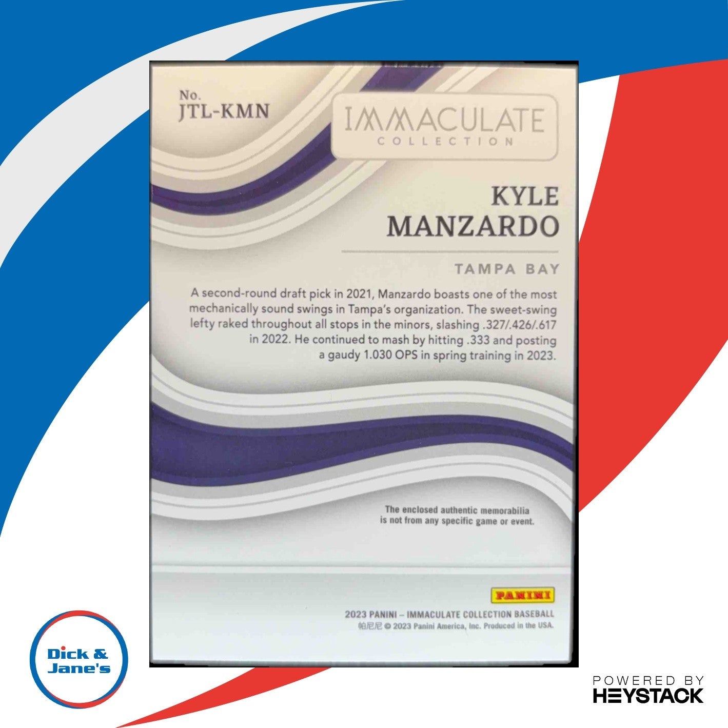 2023 Immaculate Collection Kyle Manzardo Jumbo Team Logo /25 Tampa Bay Rays