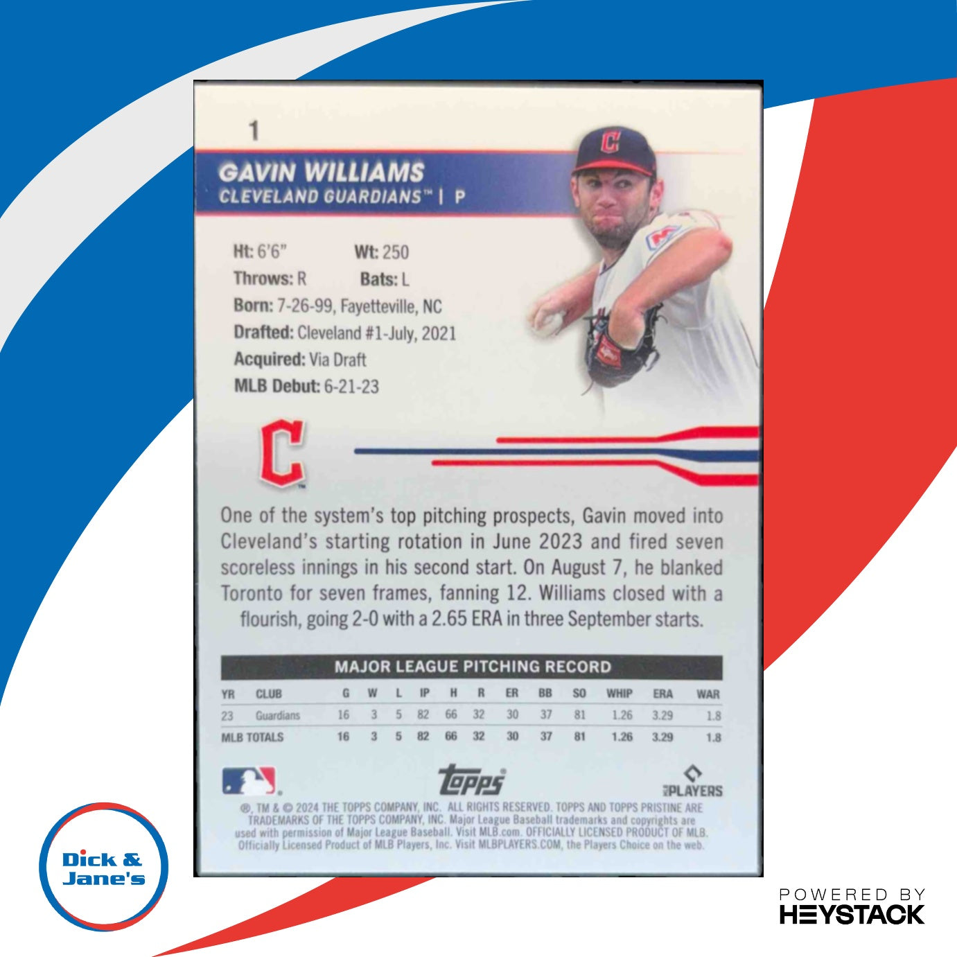 2024 Topps Pristine Gavin Williams Green Refractor 58/150 RC Cleveland Guardians