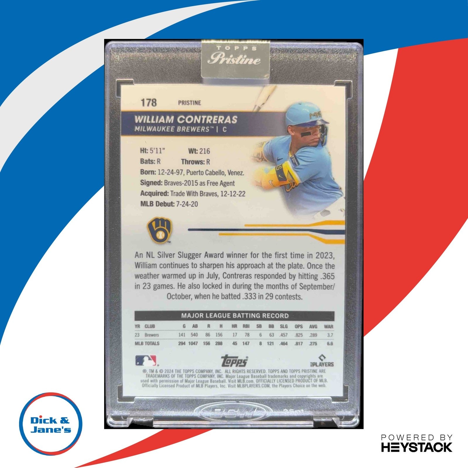 2024 Topps Pristine William Contreras Gold Refractor 13/50 Milwaukee Brewers