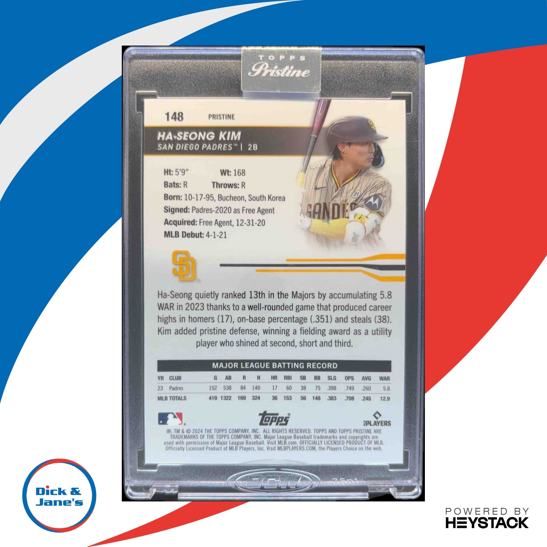 2024 Topps Pristine Ha-Seong Kim Blue Refractor /75 #148 San Diego Padres