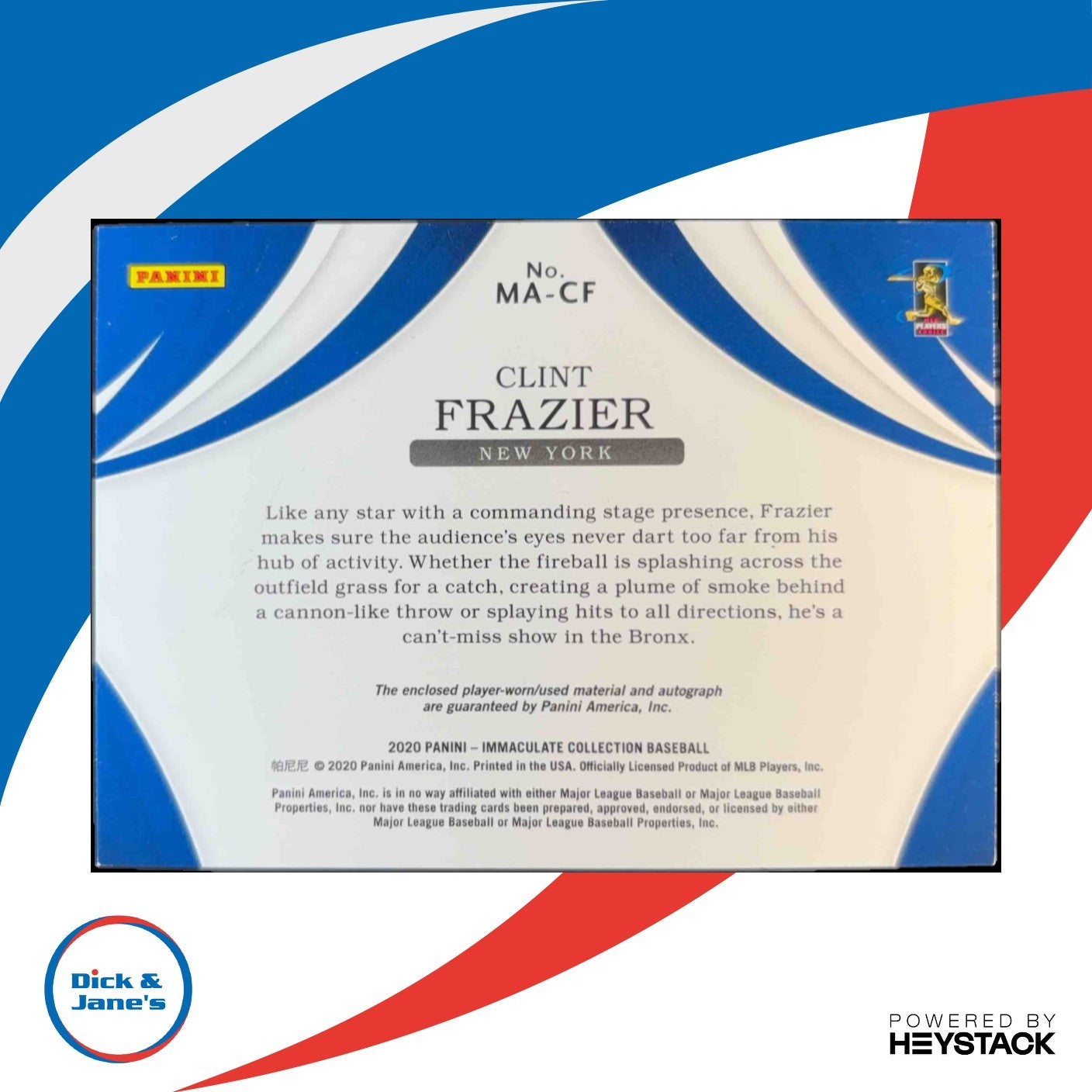 2020 Panini Immaculate Collection Clint Frazier Matinee/49 Auto New York Yankees