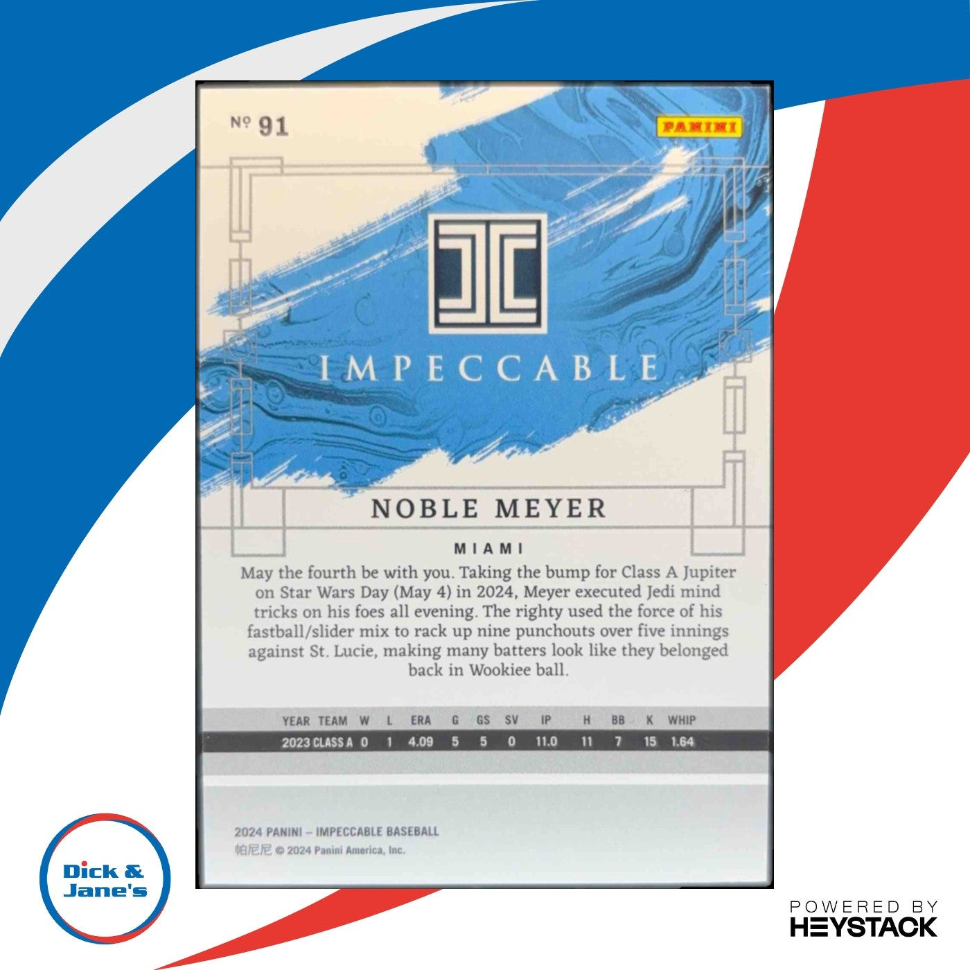 2024 Panini Impeccable Noble Meyer 72/99 #91 Miami Marlins