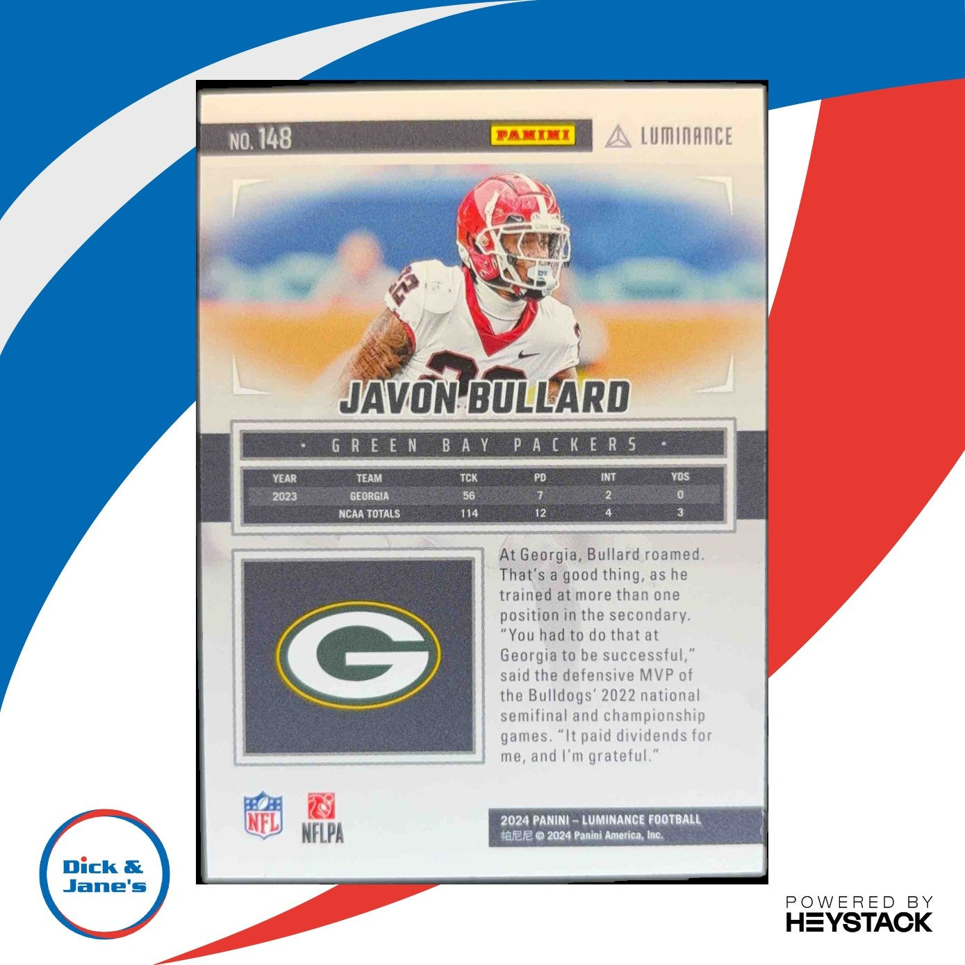 2024 Panini Luminance Javon Bullard Black 65/75 #148 RC Green Bay Packers