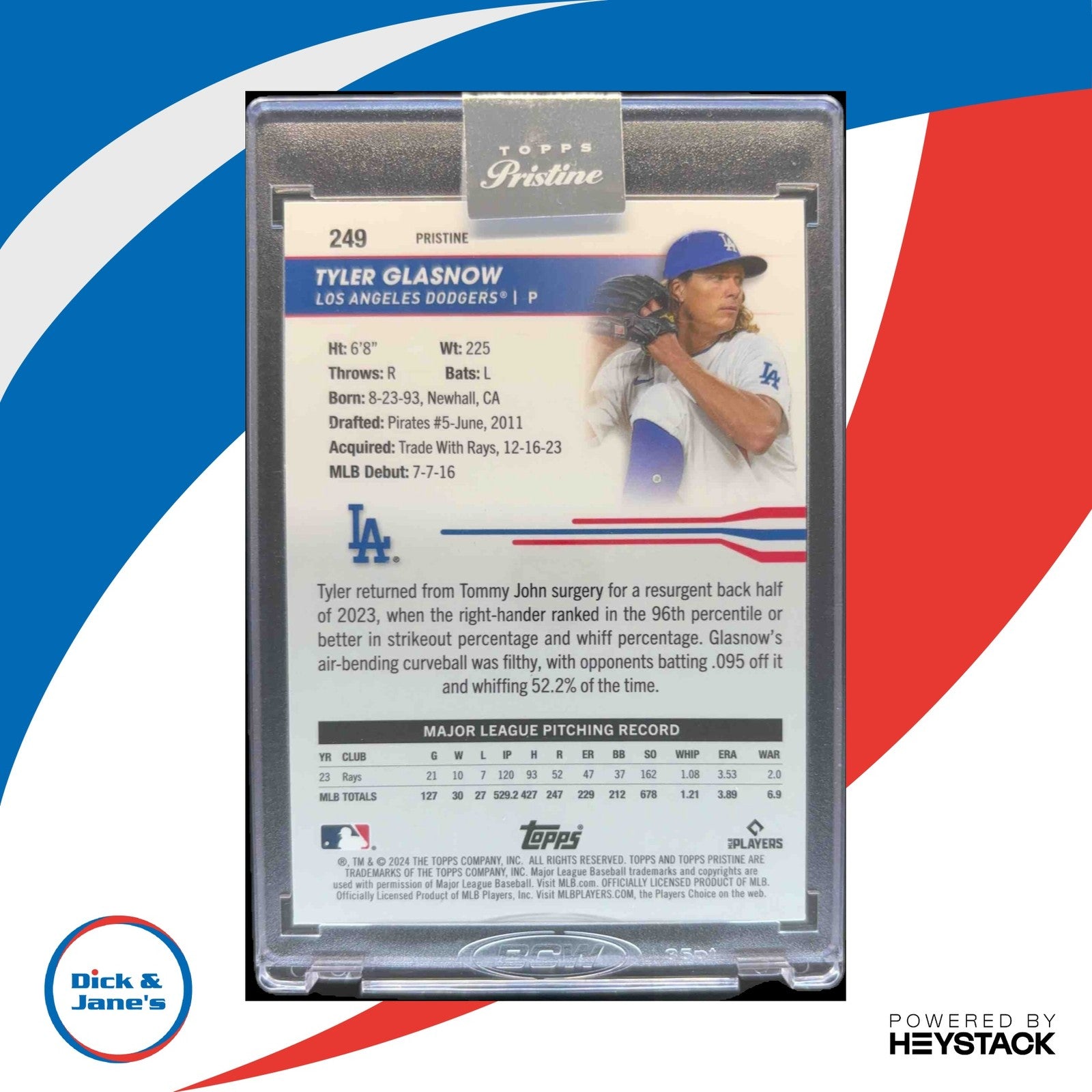 2024 Topps Pristine Tyler Glasnow Orange Refractor 7/25 #249 Los Angeles Dodgers