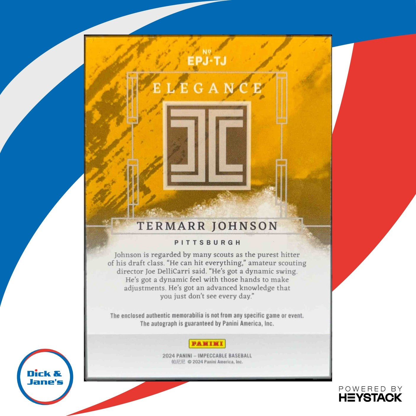 2024 Panini Impeccable Termarr Johnson Elegance Prospect Jersey Auto 43/99