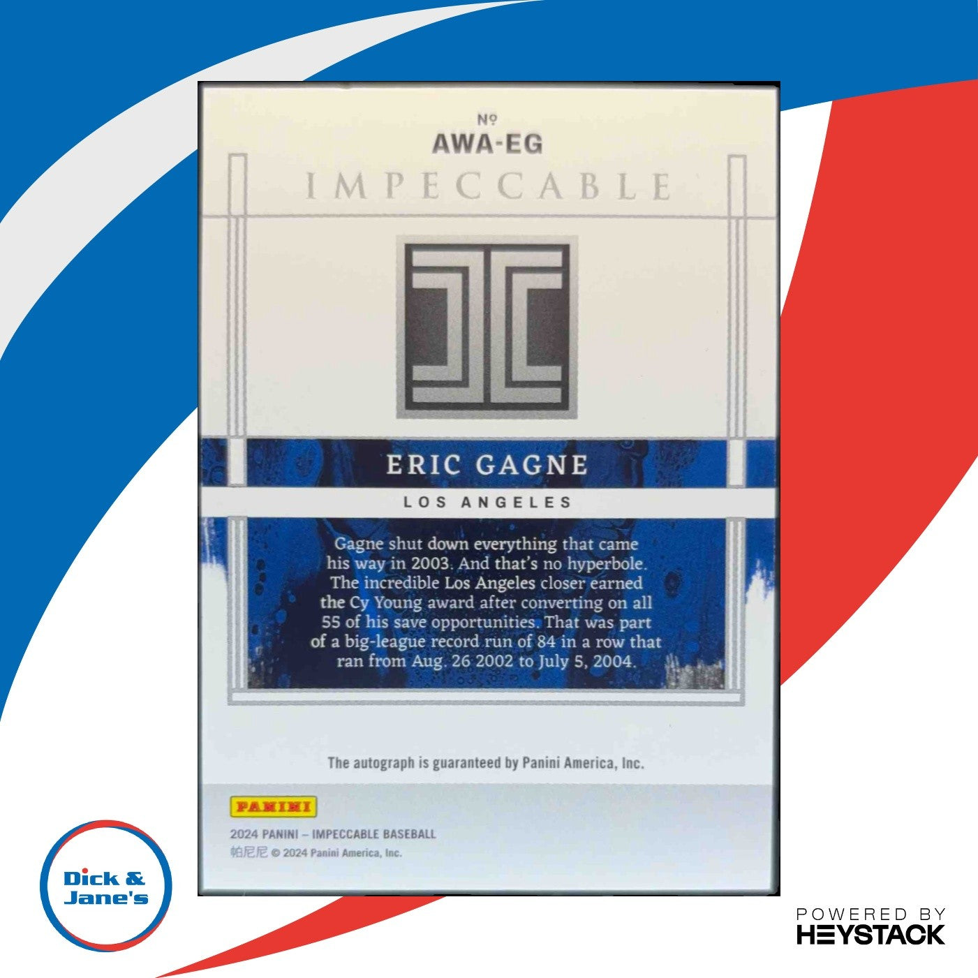 2024 Panini Impeccable Eric Gagne Award Winning Auto 33/49 Los Angeles Dodgers