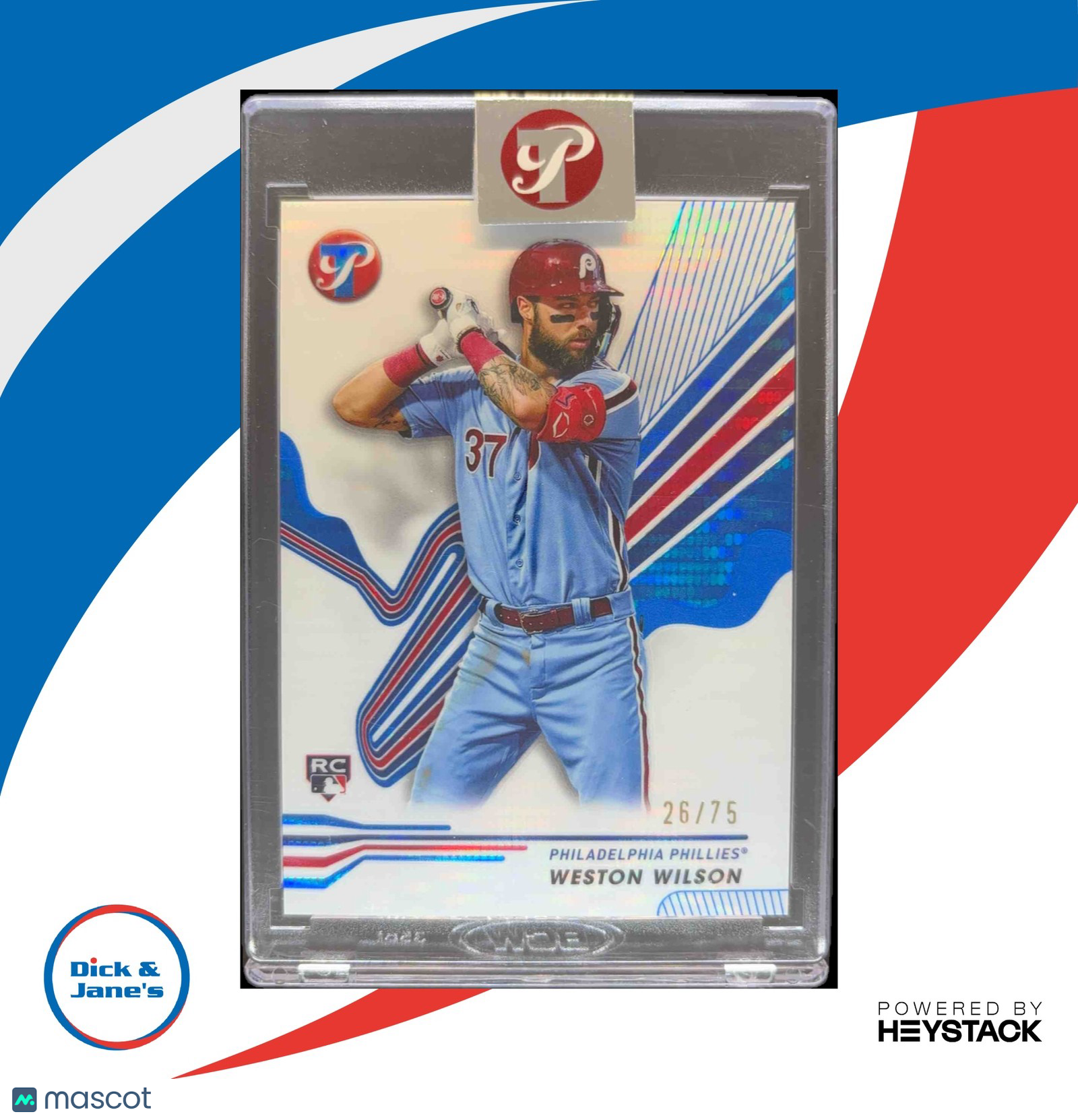 2024 Topps Pristine Weston Wilson Blue Refractor 26/75 RC Philadelphia Phillies