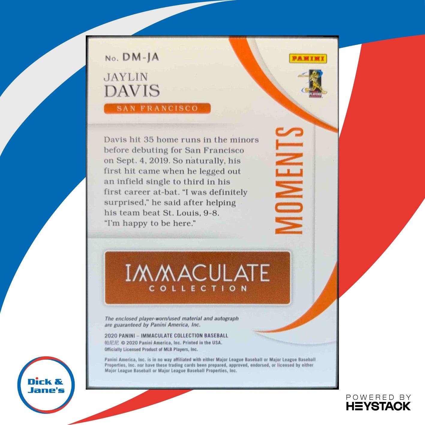 2020 Panini Immaculate Collection Jaylin Davis Debut Moments Leather Tan/99 Auto