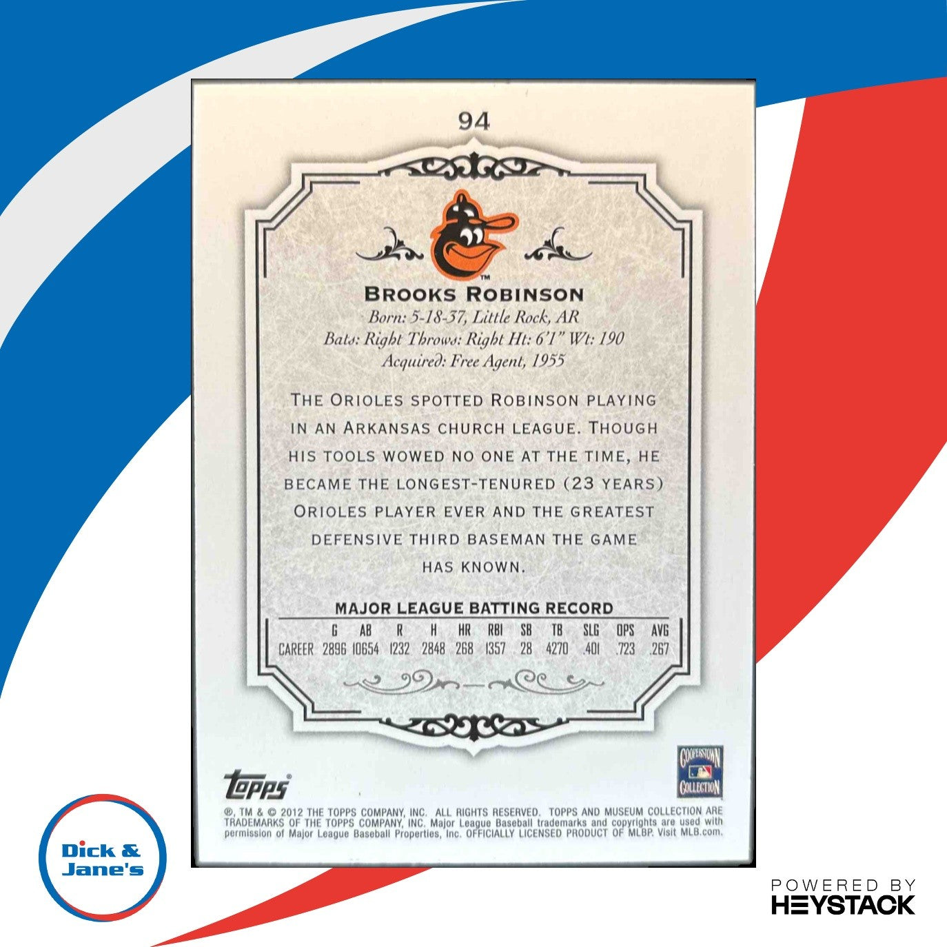 2012 Topps Museum Collection Brooks Robinson Copper 250/299 94 Baltimore Orioles