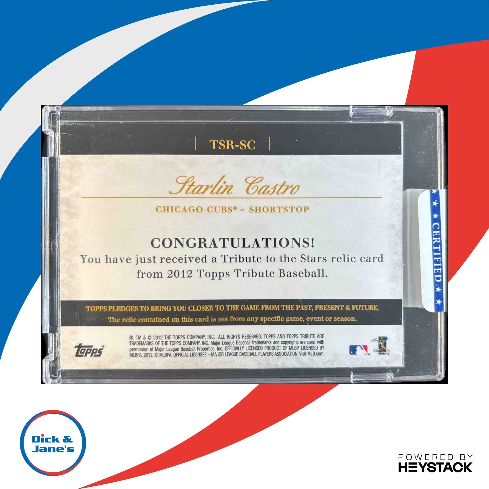 2012 Topps Tribute Starlin Castro to the Stars Relics Blue 5/50 Chicago Cubs