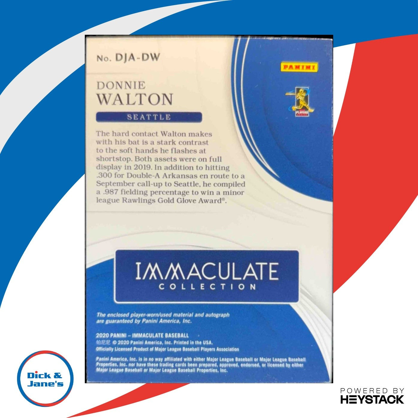 2020 Immaculate Collection Donnie Walton Debut Jumbo Auto /99 MEM RC Mariners