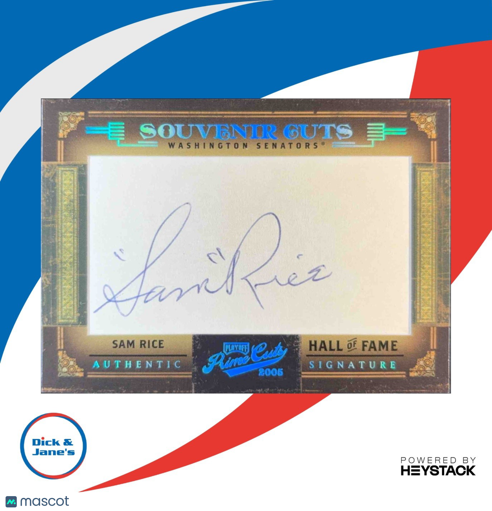 2005 Playoff Prime Cuts Sam Rice Souvenir /27 #SC-18 Auto