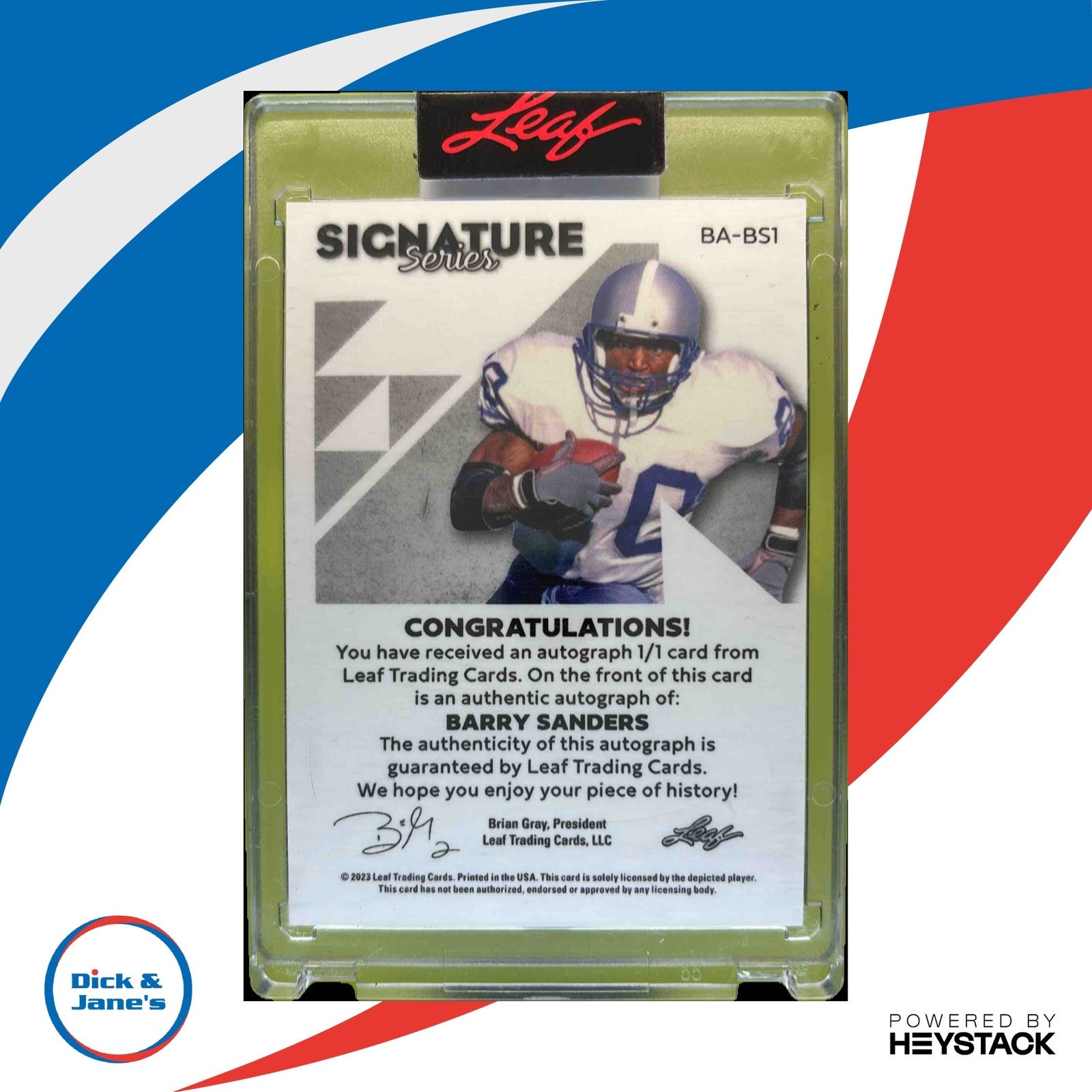 2023 Leaf Signature Series Barry Sanders 1/1 #BA-BS1 Auto Detroit Lions