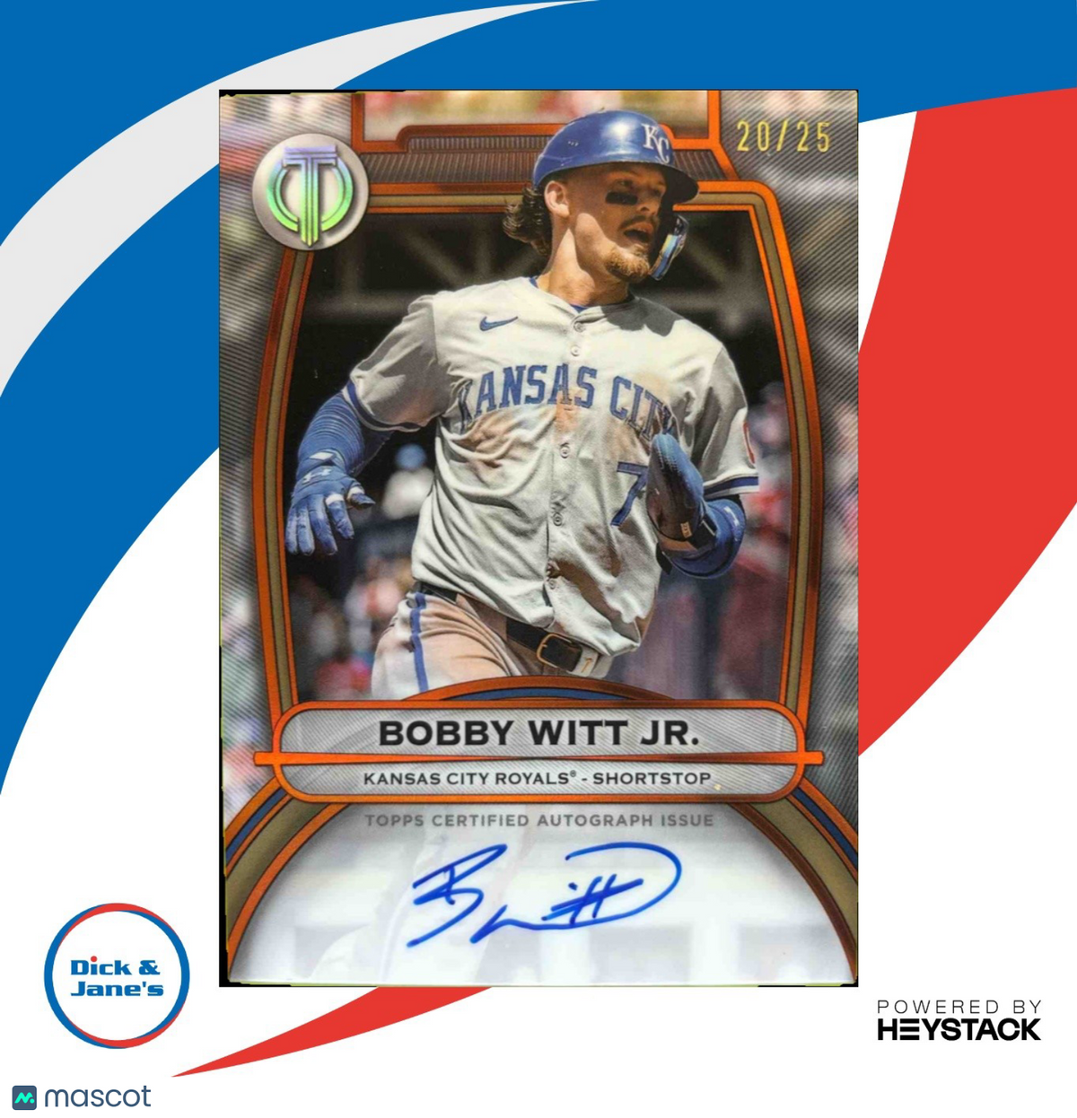 2025 Topps Tribute Bobby Witt Jr. Auto Orange 20/25 #TA-BW Kansas City Royals
