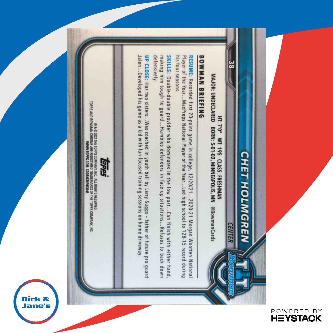 2021-22 Bowman Chrome University Chet Holmgren Pink Refractor Gonzaga Bulldogs