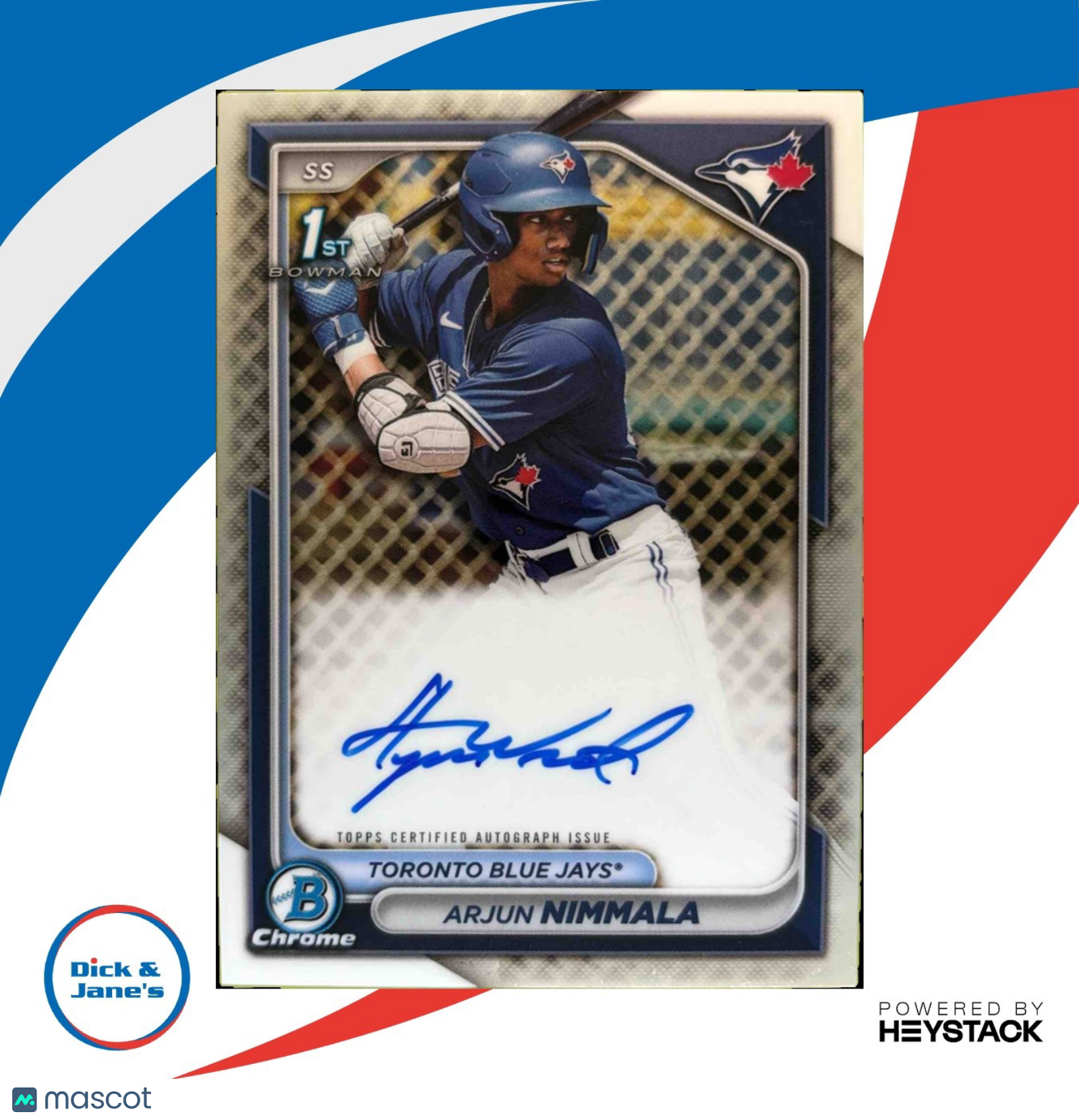 2024 Bowman Arjun Nimmala Chrome Auto #CPA-AN 1st Prospect Toronto Blue Jays
