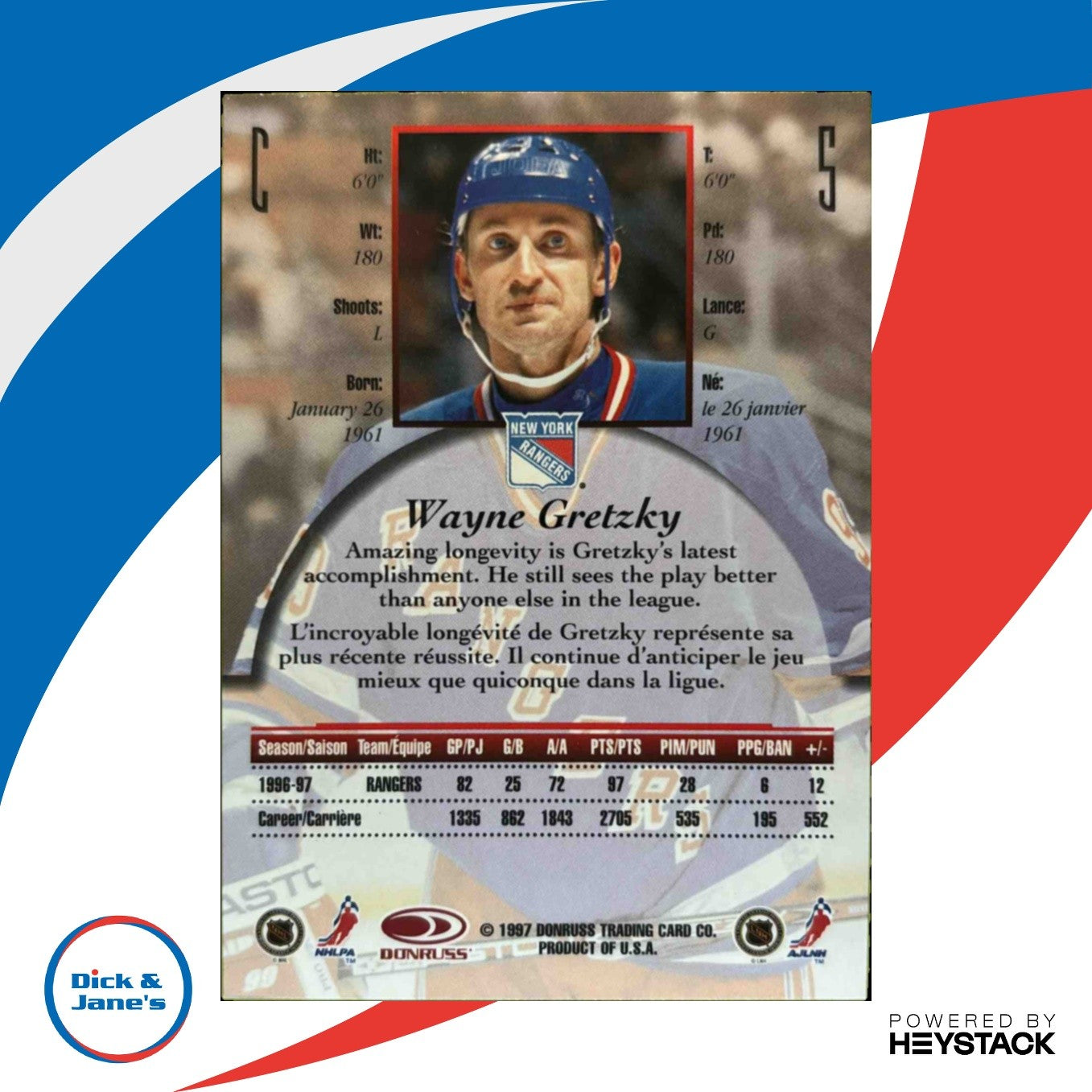 1997-98 Donruss Canadian Ice Wayne Gretzky #5 New York Rangers