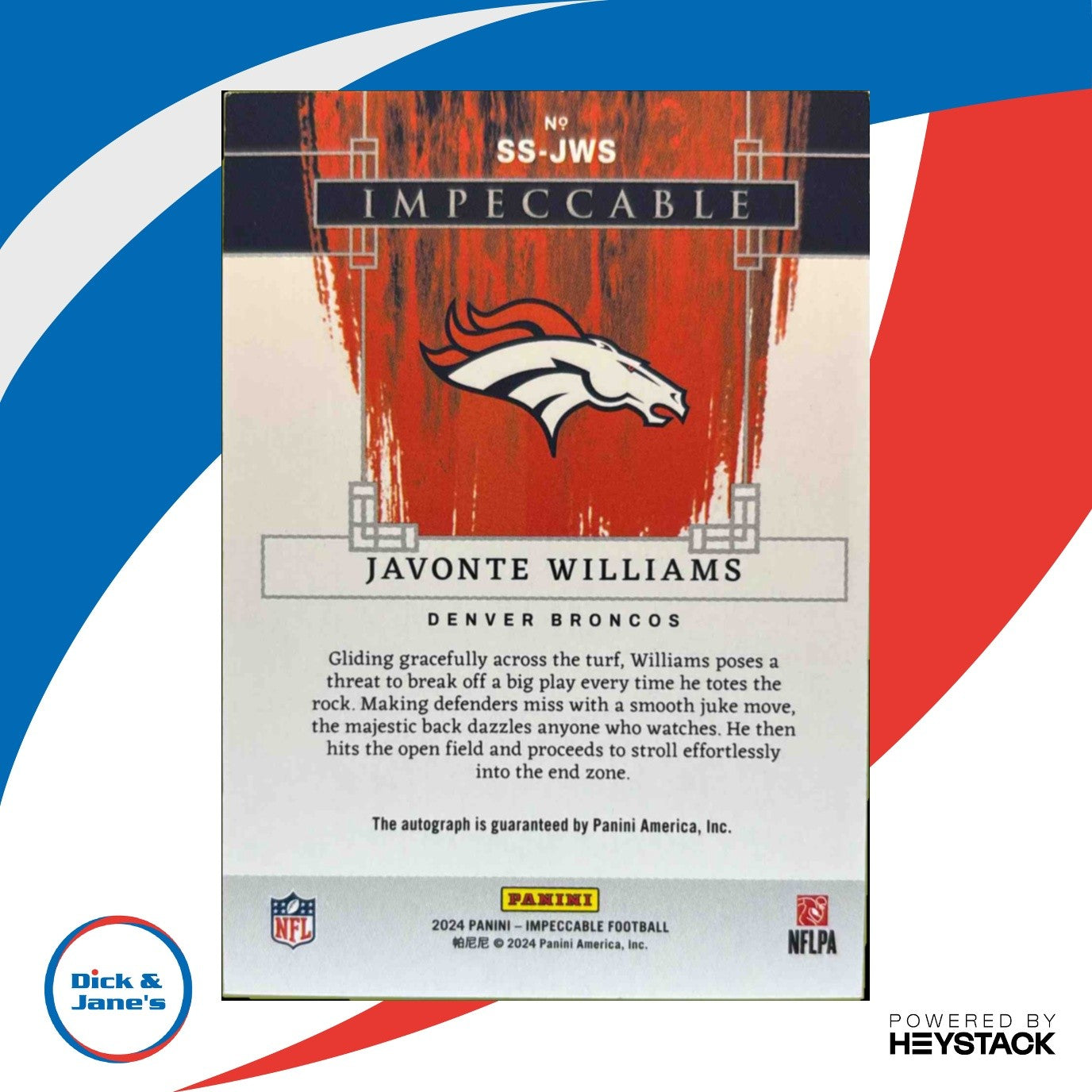 2024 Panini Impeccable Javonte Williams Synergy Signatures 50/50 #12 Auto