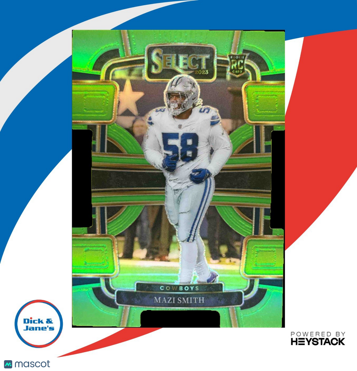 2023 Select Mazi Smith Neon Green Prizms Die Cut 314/599 RC Concourse Cowboys