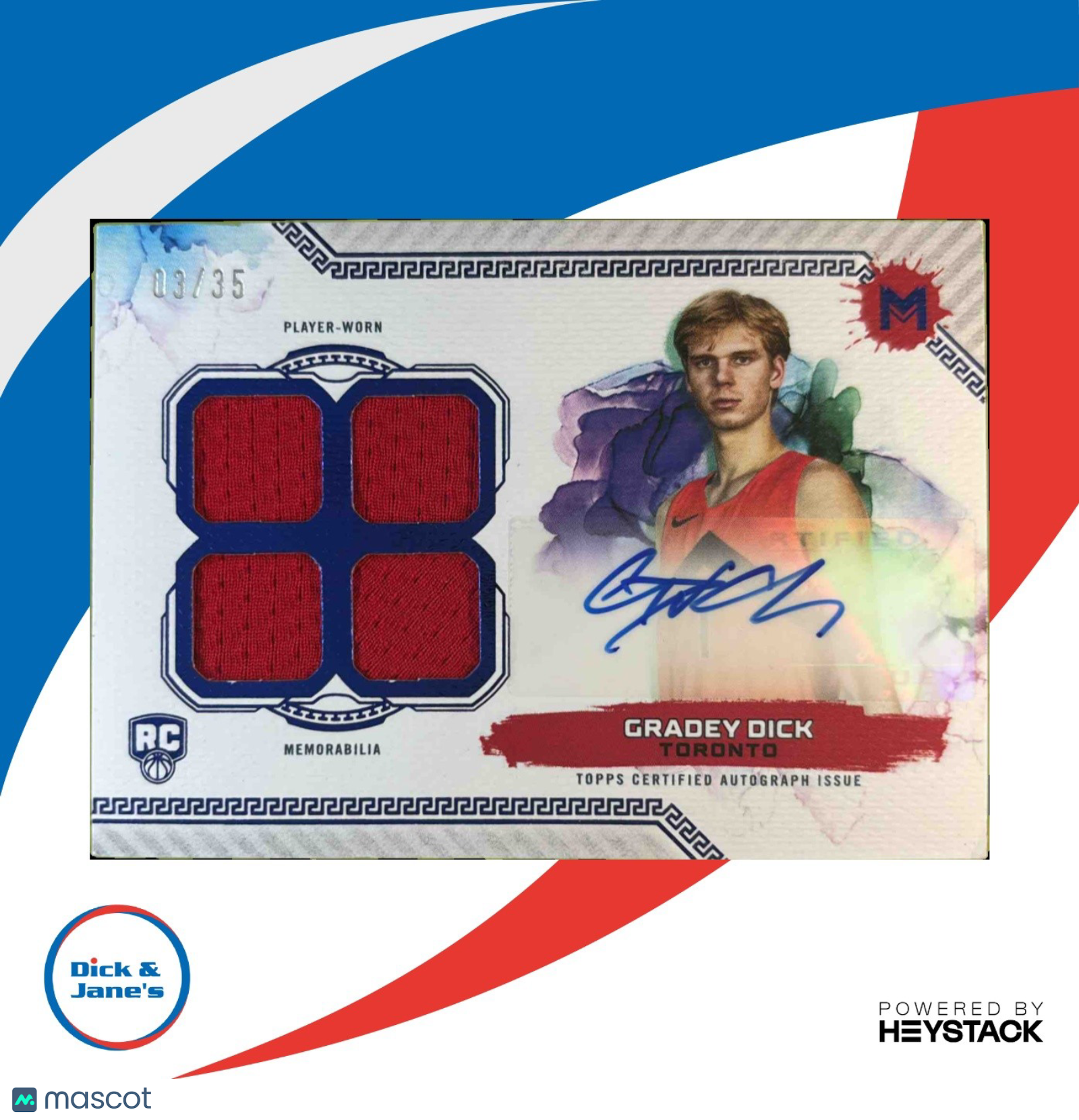 2023-24 Topps Motif Gradey Dick Rookie Quad Relic Auto Ultramarine Blue 3/35 RC