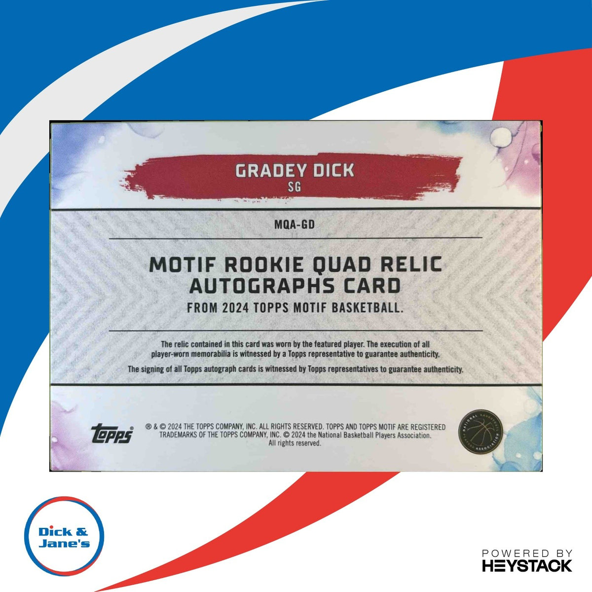 2023-24 Topps Motif Gradey Dick Rookie Quad Relic Auto Ultramarine Blue 3/35 RC