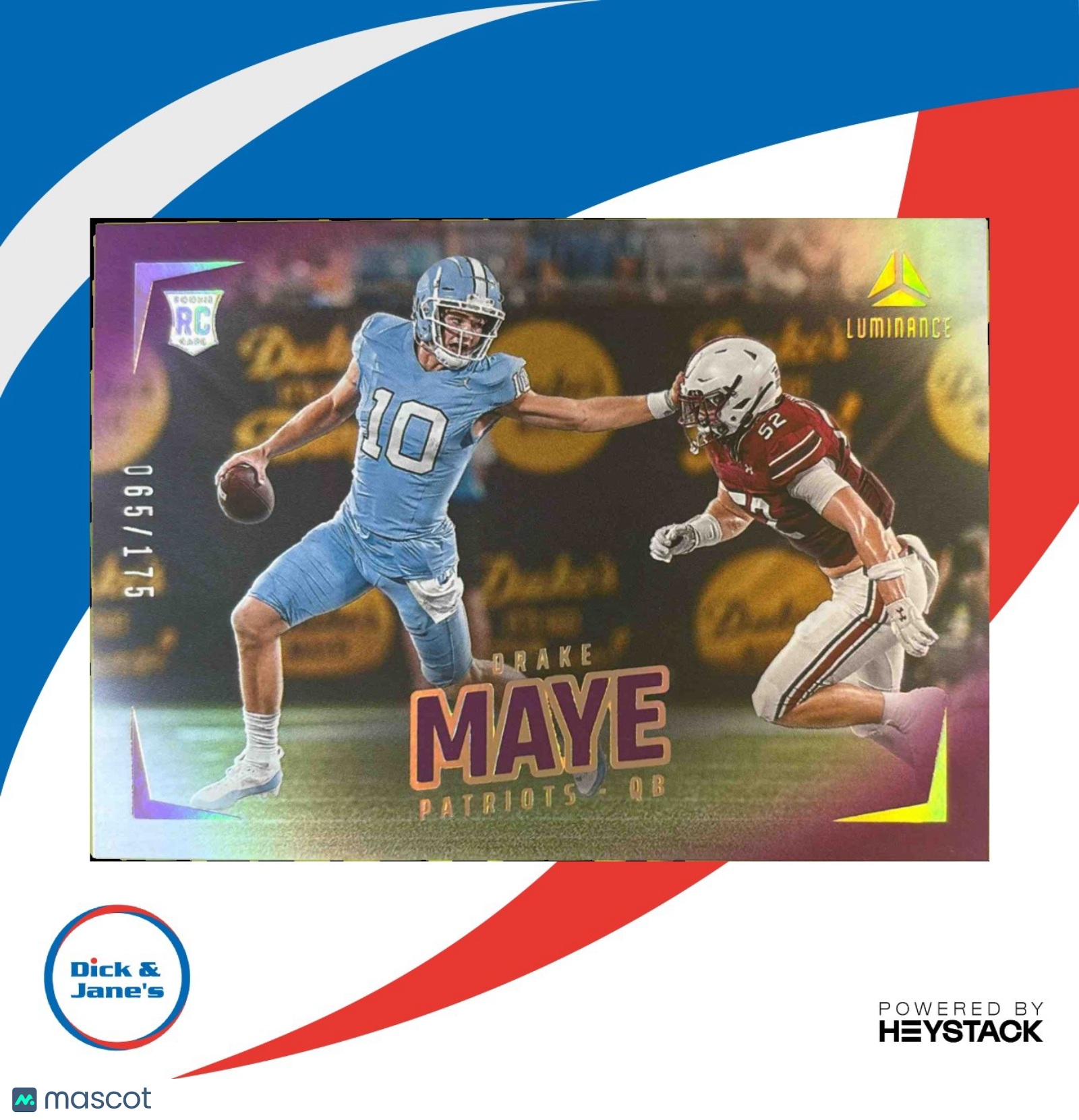 2024 Panini Luminance Drake Maye Purple 65/175 #177 RC New England Patriots