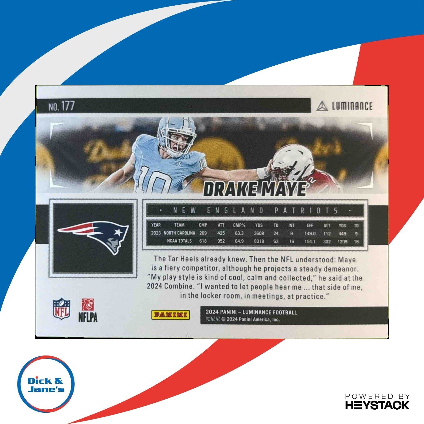 2024 Panini Luminance Drake Maye Purple 65/175 #177 RC New England Patriots