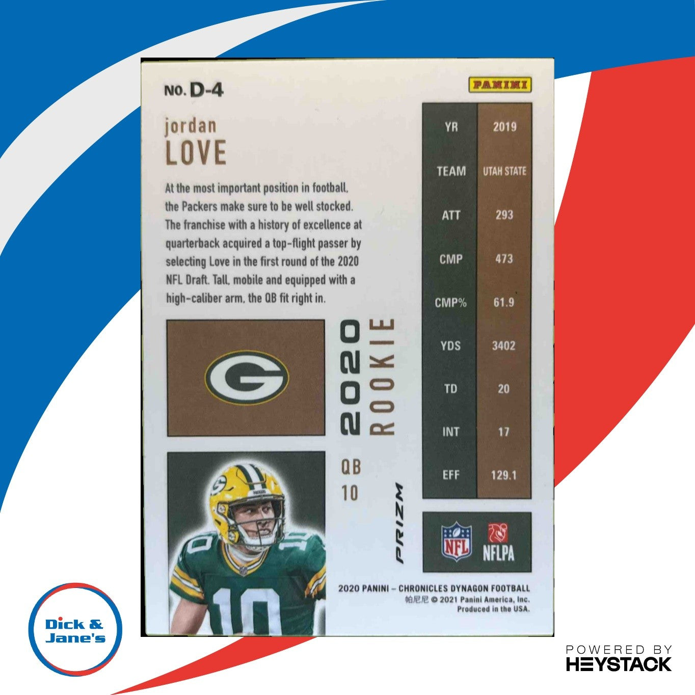 2020 Panini Chronicles Jordan Love Dynagon Rookies Silver #D-4 Green Bay Packers