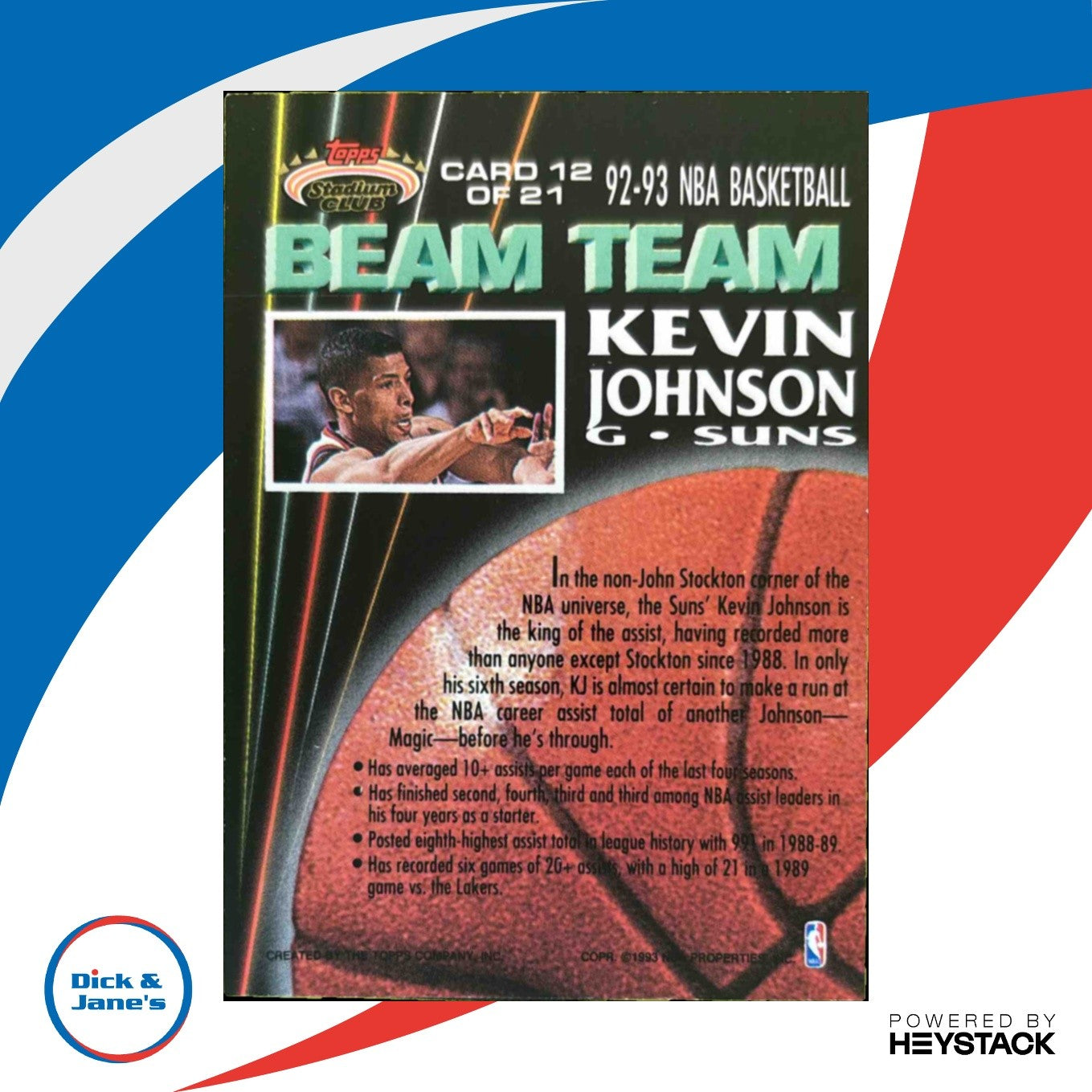 1992-93 Topps 93 Stadium Club Kevin Johnson Beam Team #12 Phoenix Suns