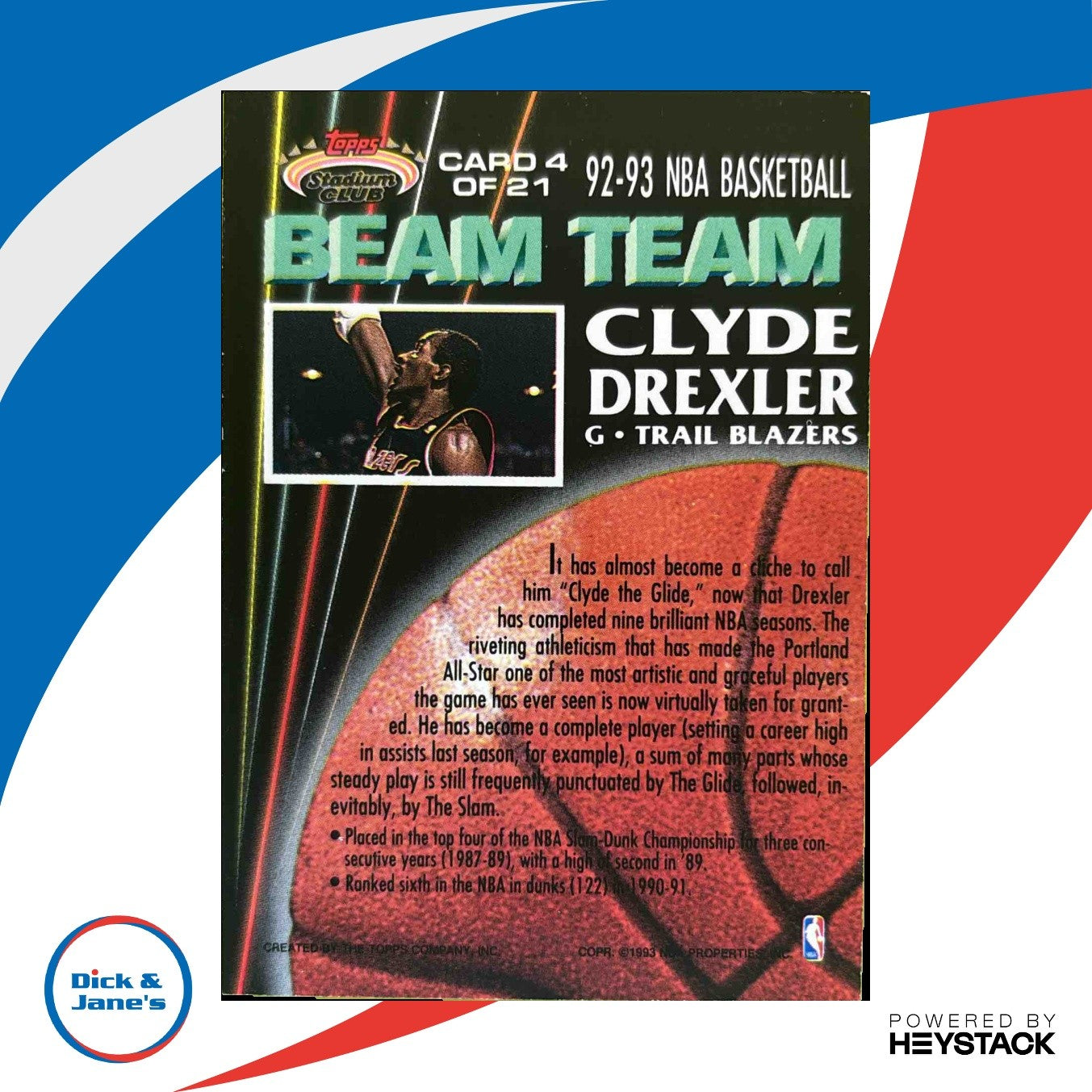 1992-93 Topps Stadium Club Clyde Drexler Beam Team #4 Portland Trail Blazers