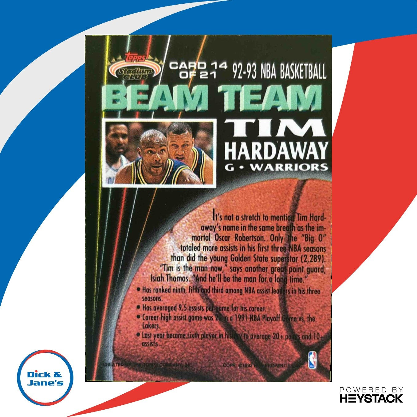 1992-93 Topps 93 Stadium Club Tim Hardaway Beam Team #14 Golden State Warriors