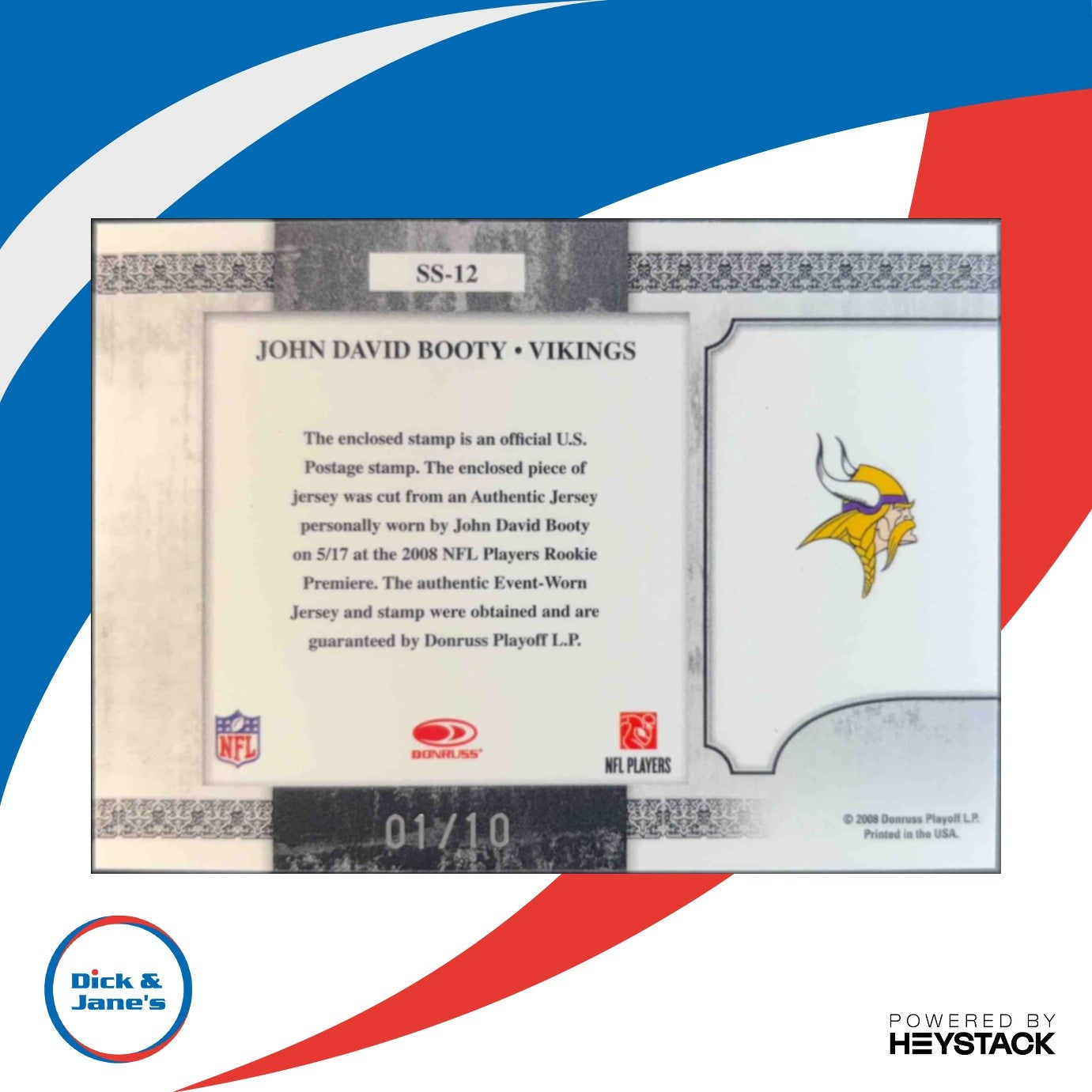 2008 Leaf Certified Materials John David Booty Souvenir Stamps USA Flag #d 01/10