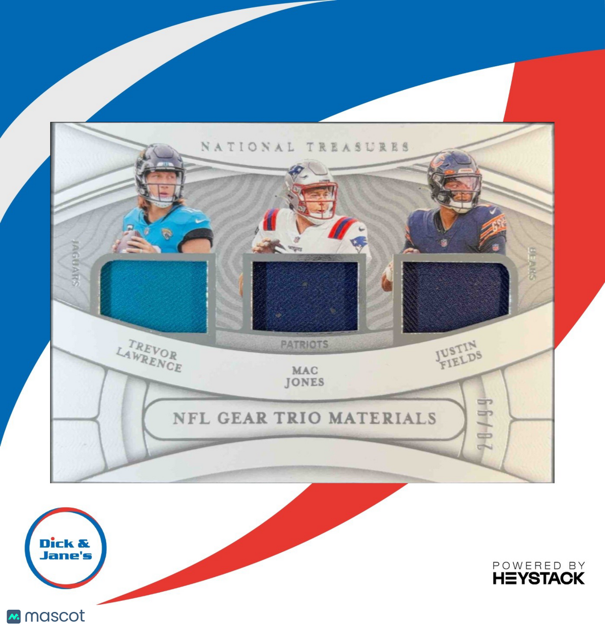 2021 National Treasures Trevor Lawrence Jones Fields NFL Gear Trio Materials /99
