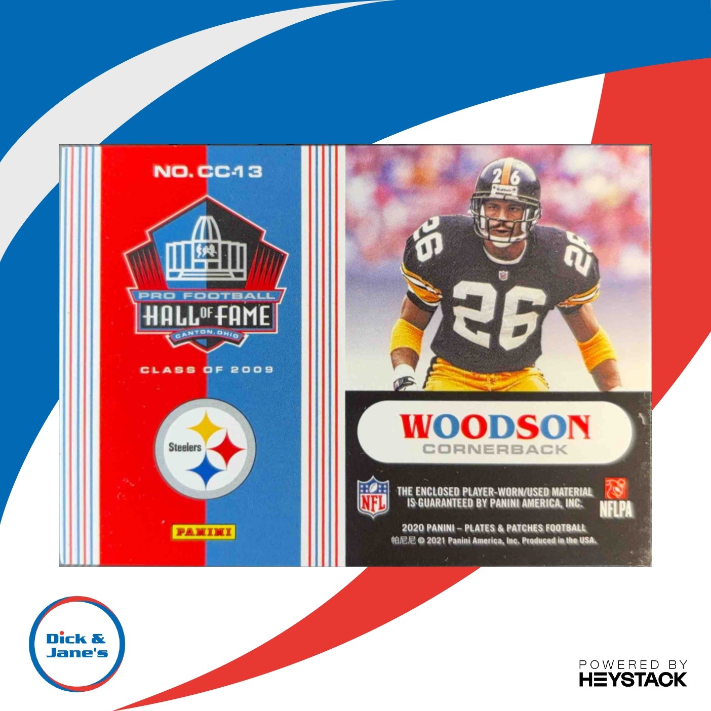 2020 Panini Plates & Patches Rod Woodson Canton Cloth /99 Pittsburgh Steelers